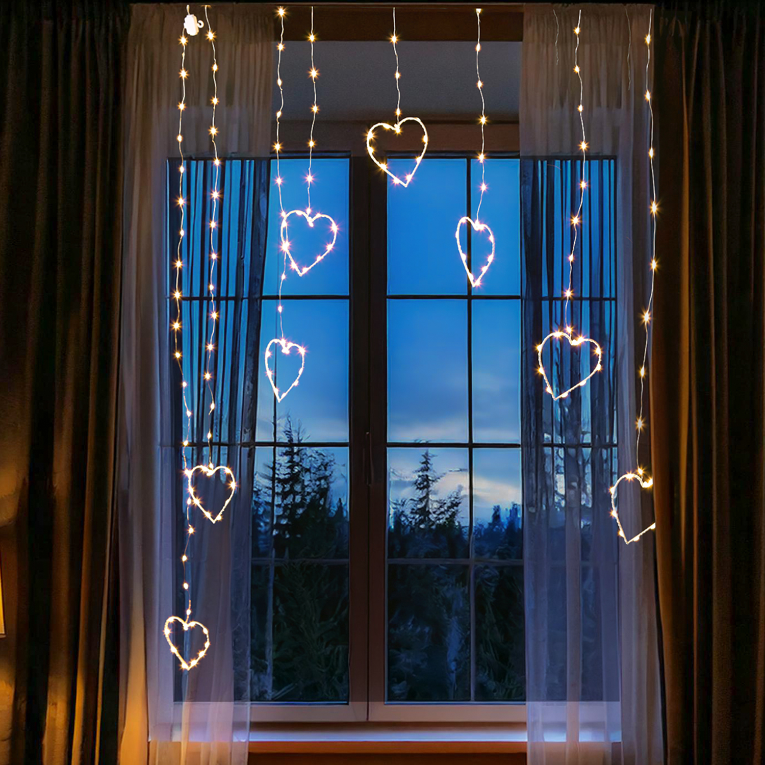 LED Lichtervorhang HERZEN - 206 warmweiße LED - 120x100cm - Timer - 8 Funkionen - für Außen LED Lichtervorhang HERZEN - 206 warmweiße LED - 120x100cm - Timer - 8 Funkionen - für Außen