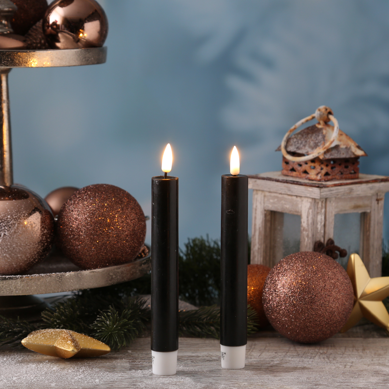 LED Stabkerzen MIA - Echtwachs - realistische 3D Flamme - H: 15cm - Batteriebetrieb - schwarz - 2 St LED Stabkerzen MIA - Echtwachs - realistische 3D Flamme - H: 15cm - Batteriebetrieb - schwarz - 2 St