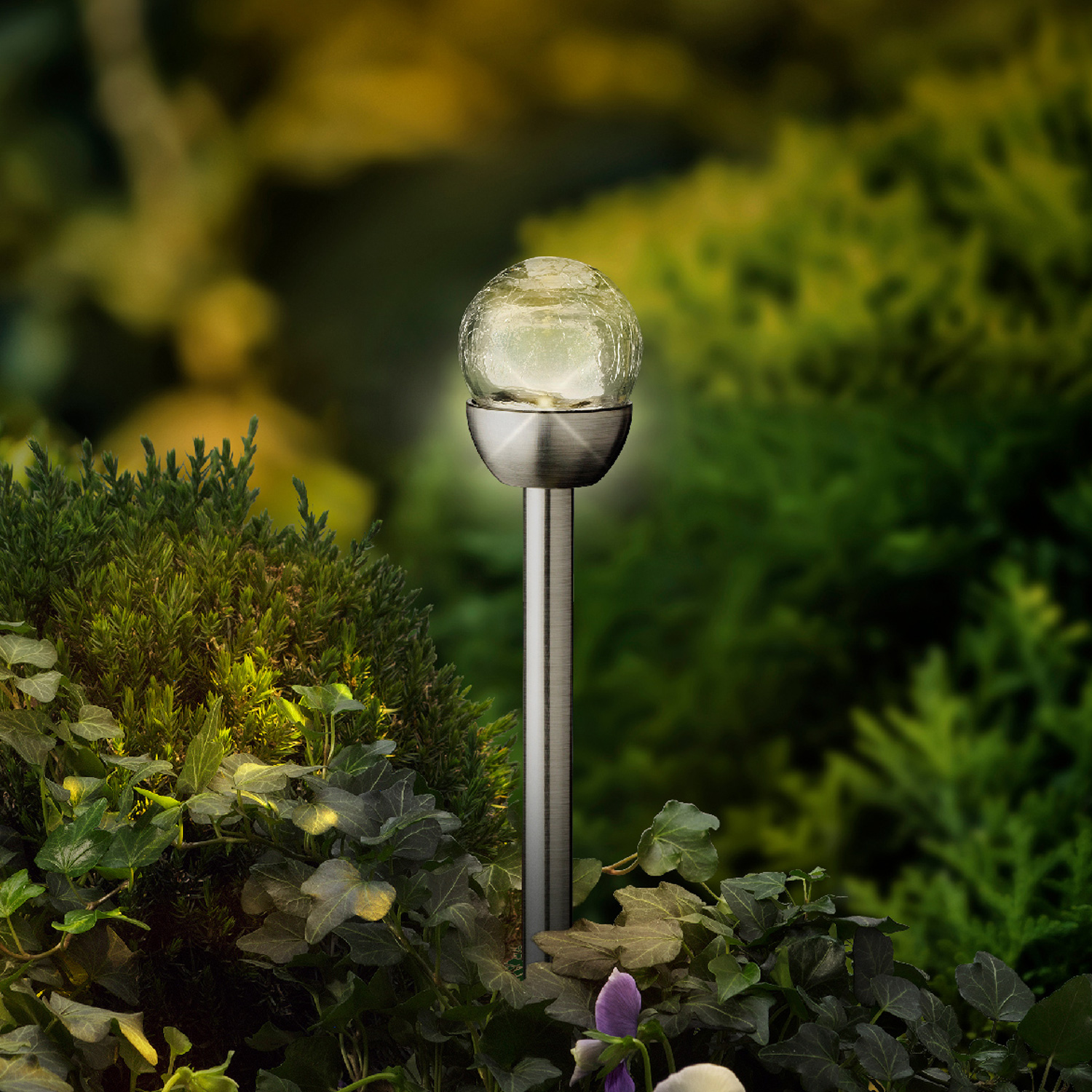 LED Solar Wegleuchte CRACKLE mit Erdspieß - Edelstahl - warmweiße LED - H: 24,5cm - silber - 6er Set LED Solar Wegleuchte CRACKLE mit Erdspieß - Edelstahl - warmweiße LED - H: 24,5cm - silber - 6er Set