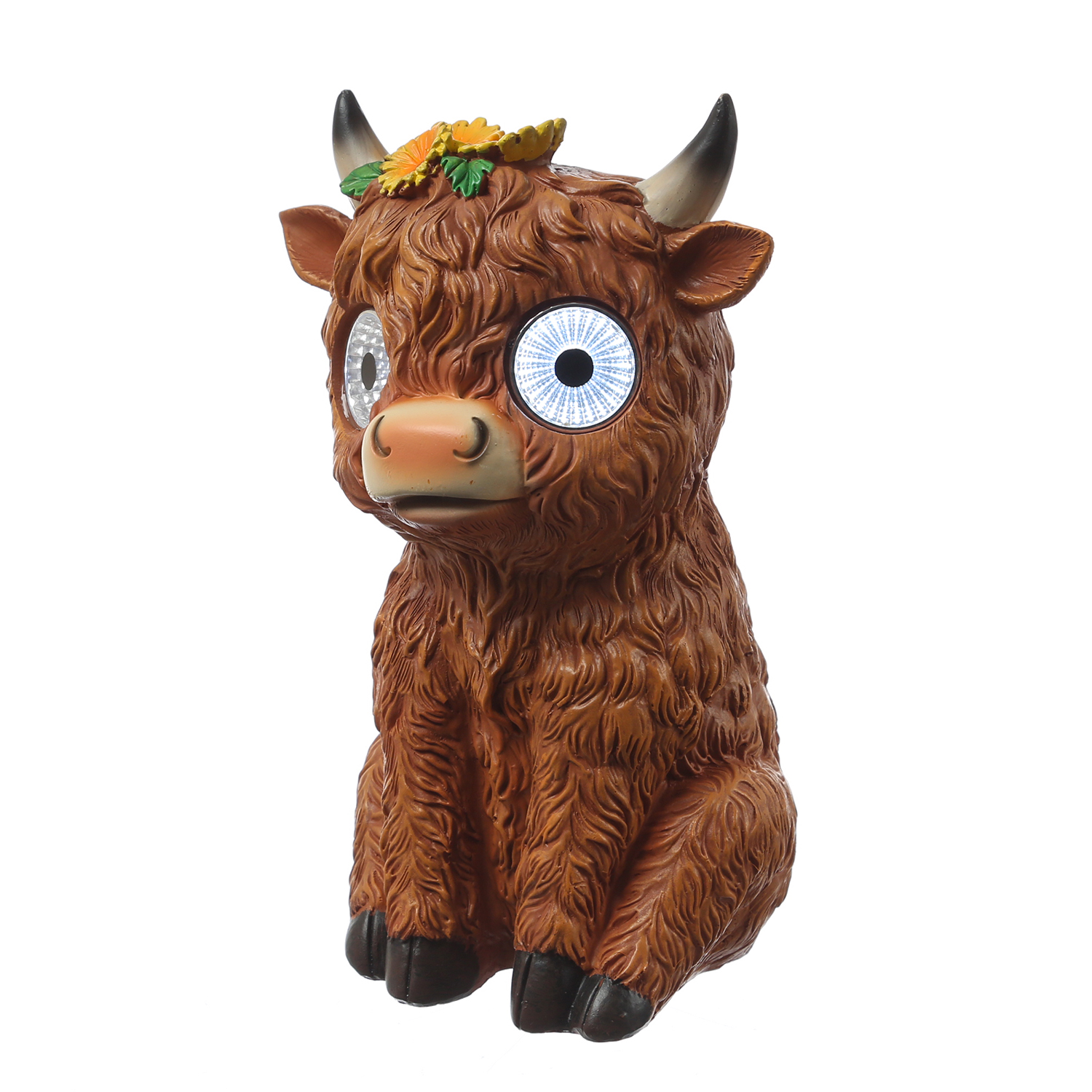 LED Solar Kuh mit leuchtenden Augen - Tierfigur  - H: 25cm - Lichtsensor - Polyresin