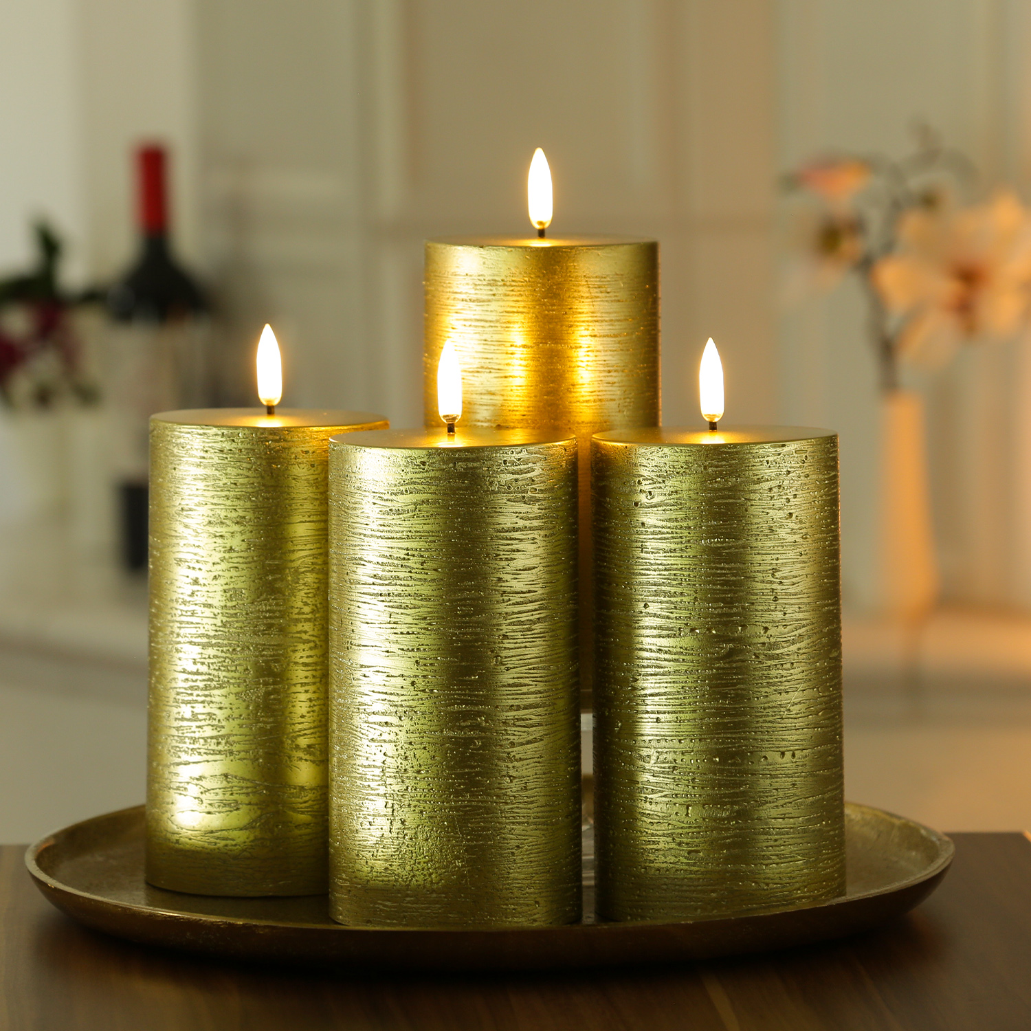 LED Kerzenset PIA - Rustik-Optik - H: 15cm - inkl. Batterien und Fernbedienung - gold - 4er Set LED Kerzenset PIA - Rustik-Optik - H: 15cm - inkl. Batterien und Fernbedienung - gold - 4er Set