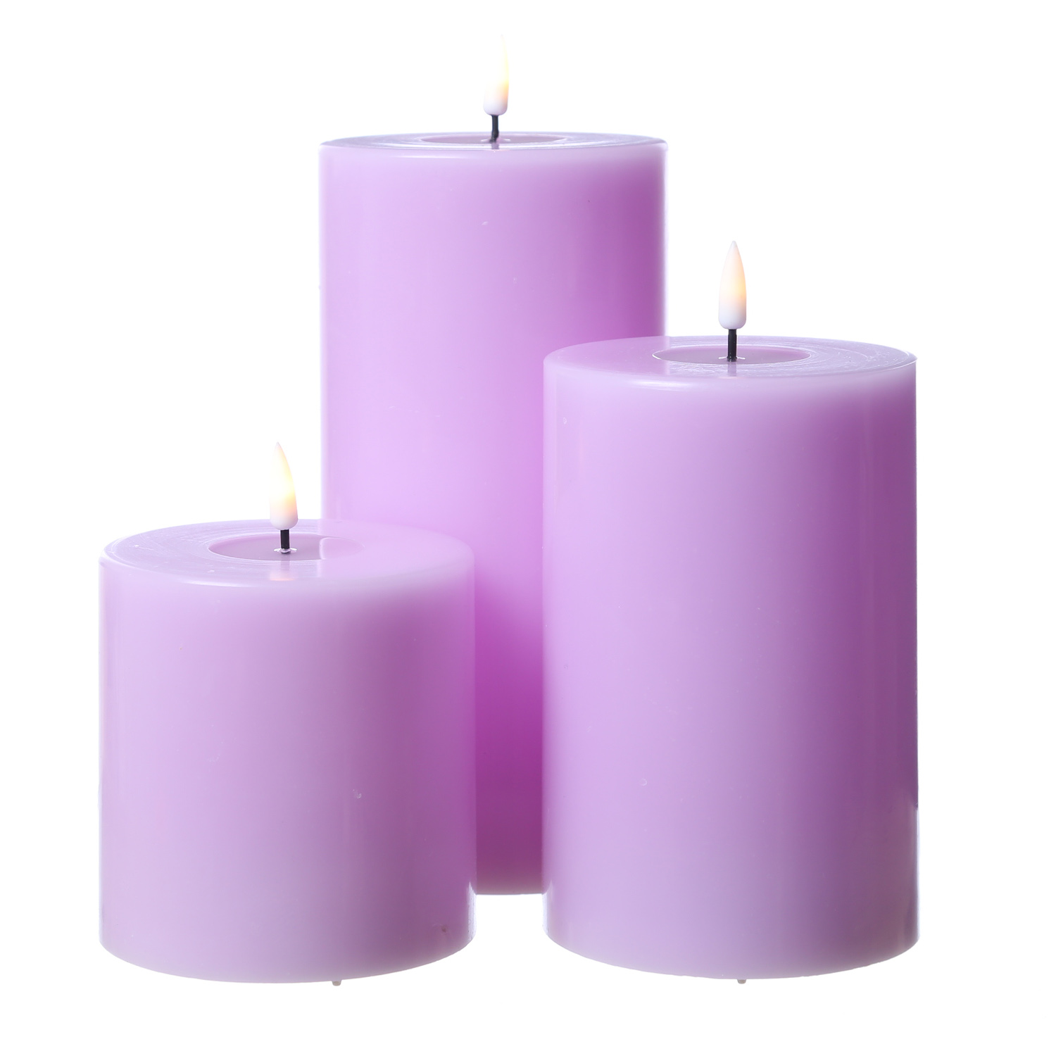 LED Stumpenkerze MIA - Echtwachs - realistische 3D Flamme - H: 15cm - D: 10cm - lavendel LED Stumpenkerze MIA - Echtwachs - realistische 3D Flamme - H: 15cm - D: 10cm - lavendel