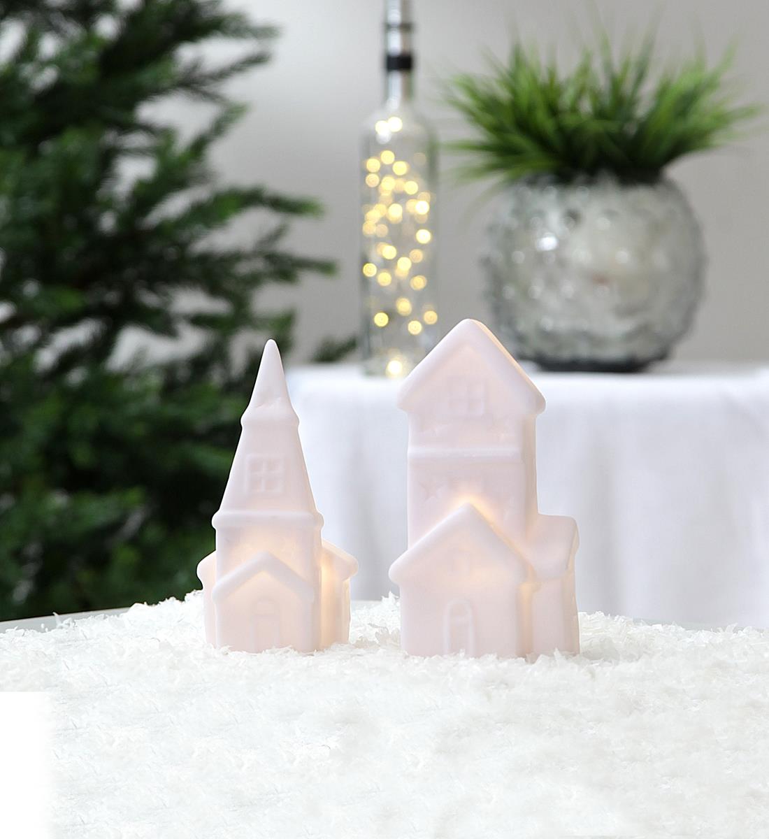 LED Häuser "Polly" - 2 warmweiße LED - H: 16cm - Batteriebetrieb - 2er Set