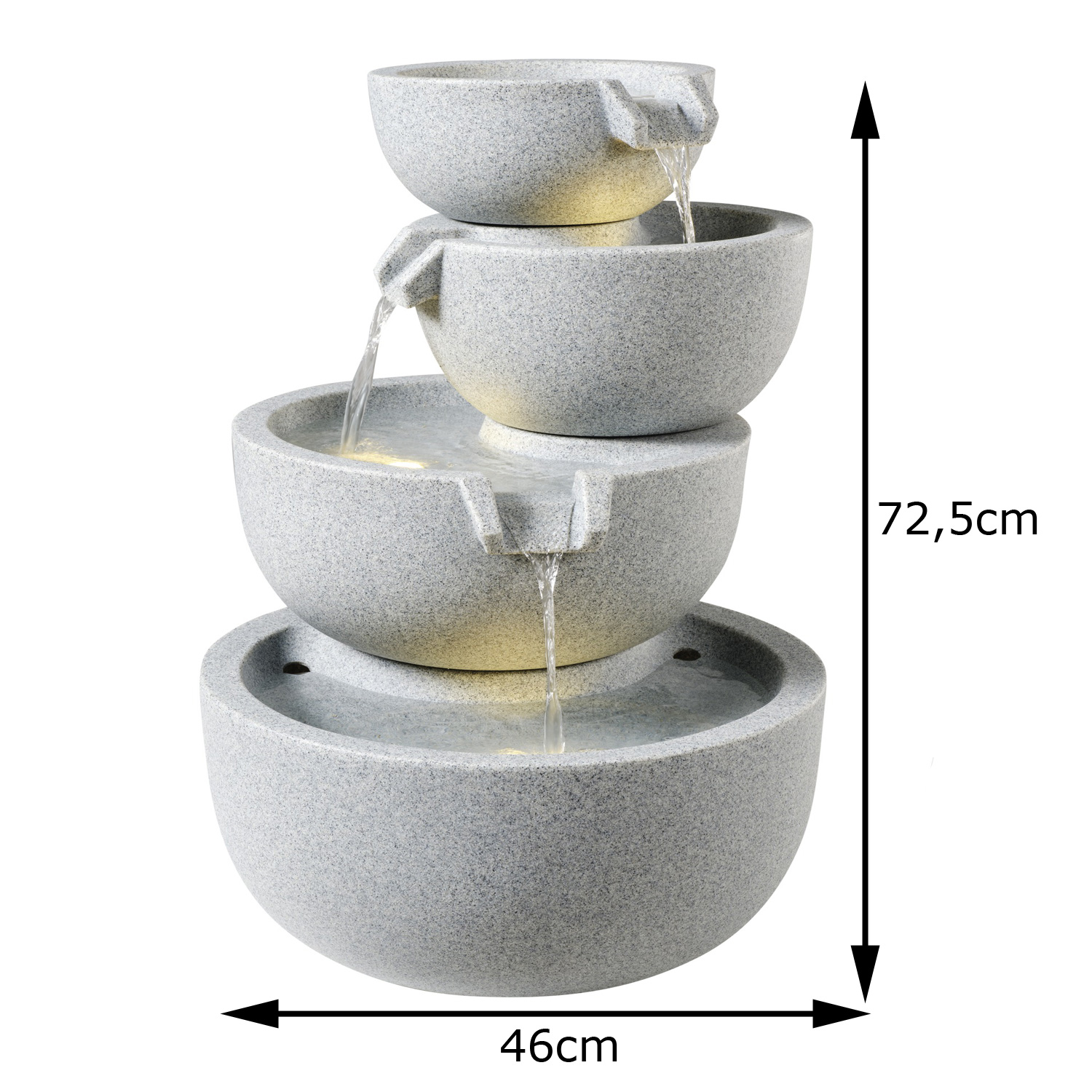 Outdoor Schalenbrunnen - 3 Kaskaden Solar LED Beleuchtung