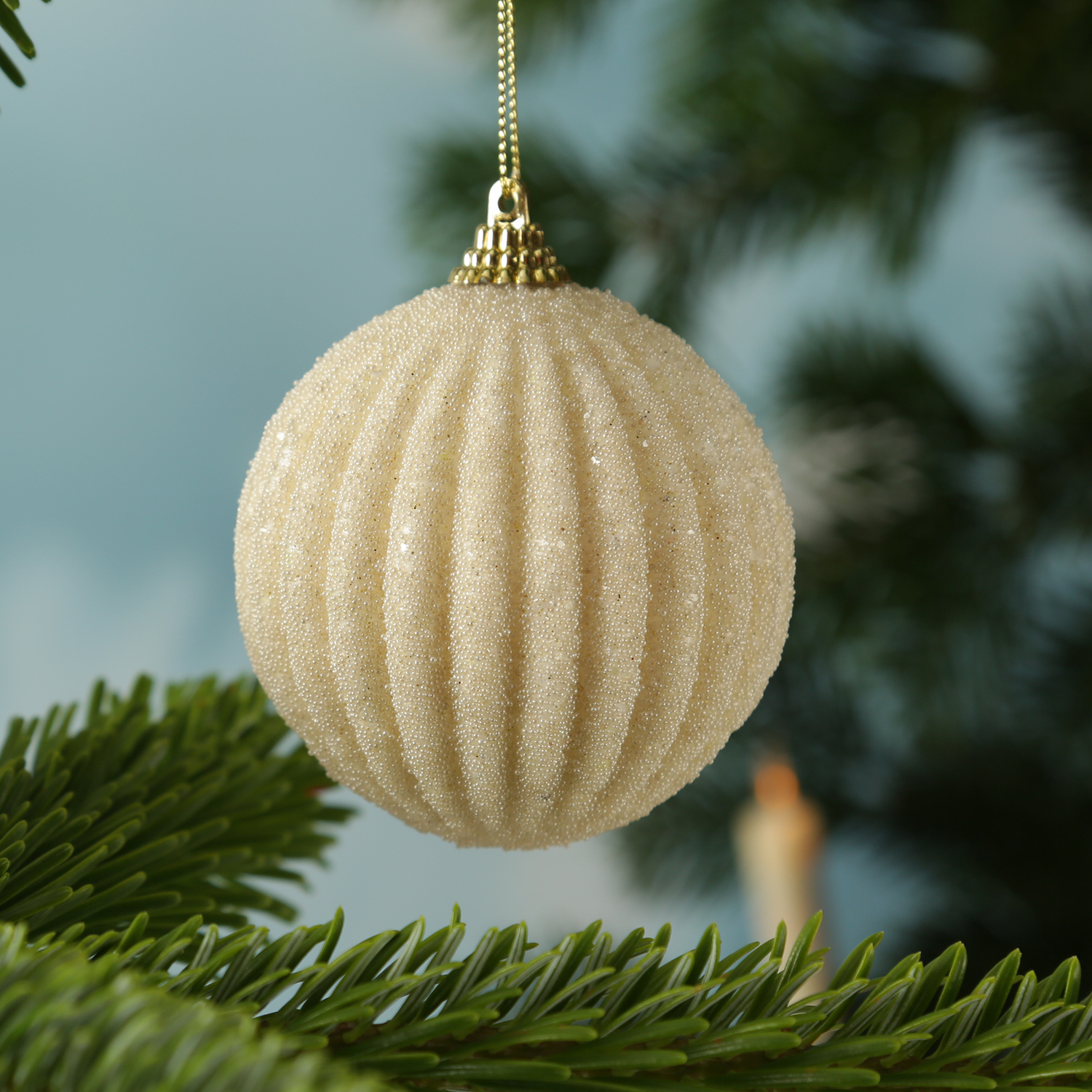 Christbaumkugeln - Weihnachtsbaumkugeln - bruchfest - D: 8cm - 2 Designs - creme - 12er Set