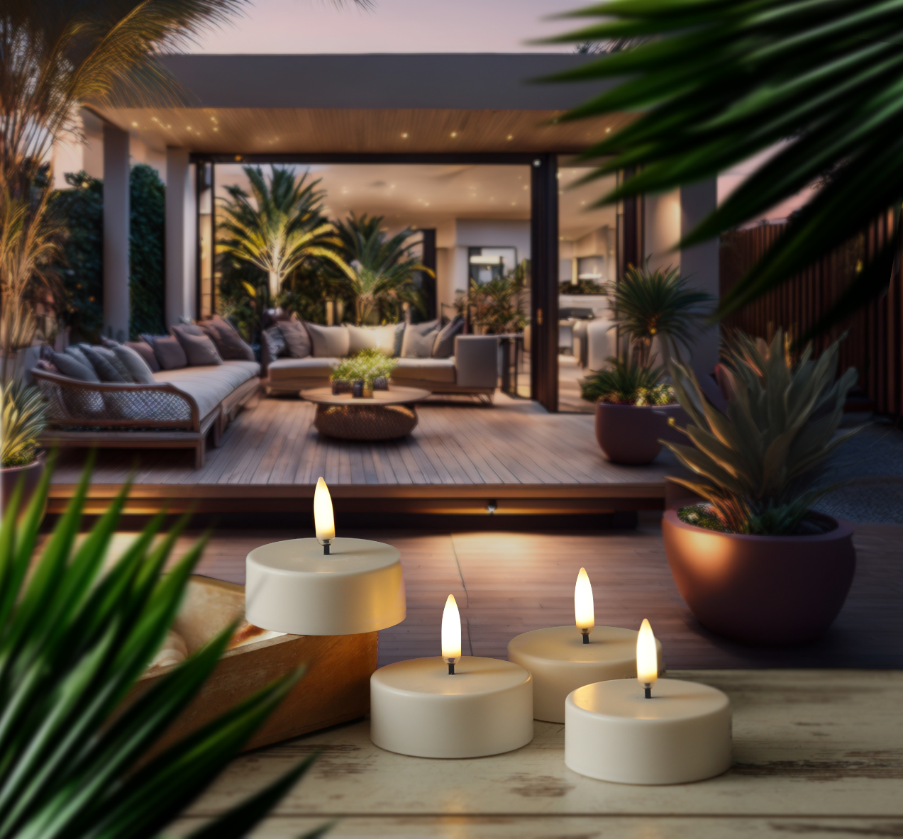 LED Maxi Teelichter - 4 wiederaufladbare LED Teelichter mit Ladestation - Timer - für Außen LED Maxi Teelichter - 4 wiederaufladbare LED Teelichter mit Ladestation - Timer - für Außen