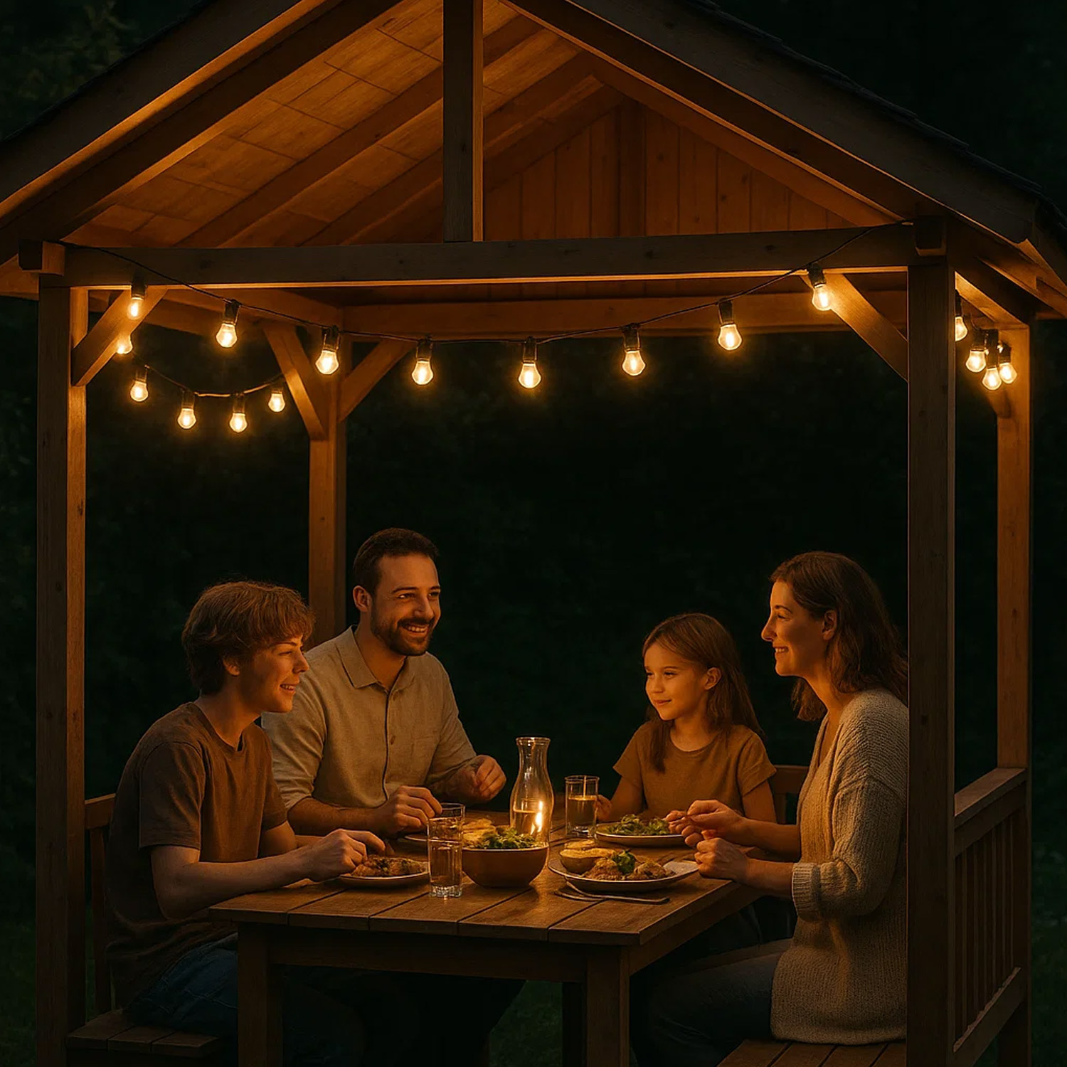 Illu-/Partylichterkette 40m - Außenlichterkette grün - 40x E27 EDISON LED Filamentlampen
