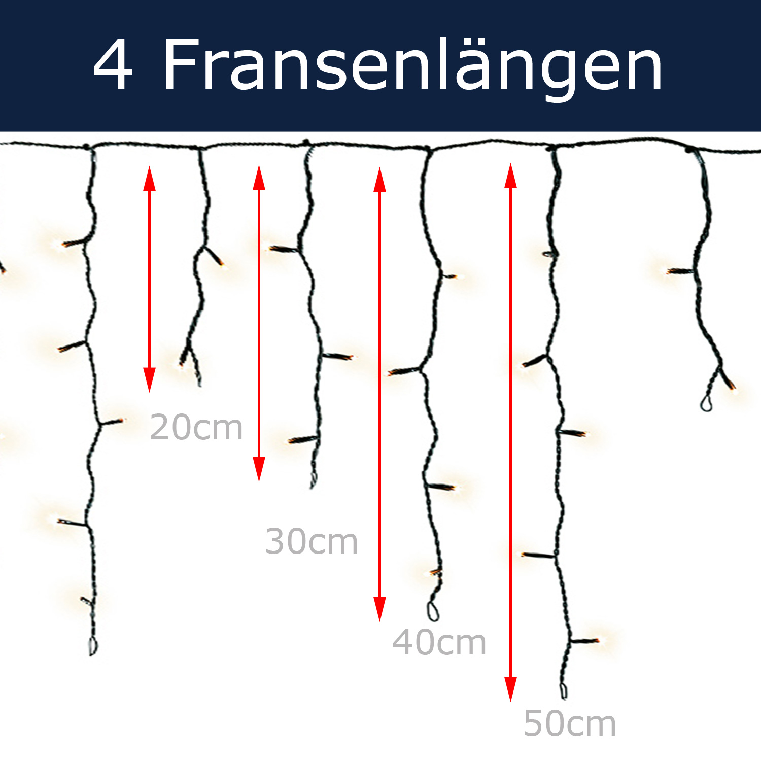 LED Lichtervorhang Eisregen - 490 bernstein LED - L: 20m, H: 50cm - Timer - 8 Funkt. -  Innen/Außen