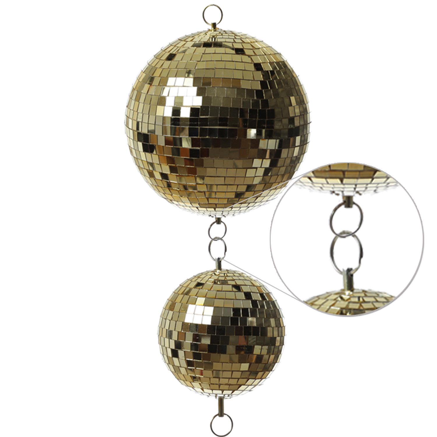 Spiegelkugel 20cm - gold - Discokugel Echtglas - 10x10mm Spiegel - PROMO - Metallöse oben + unten