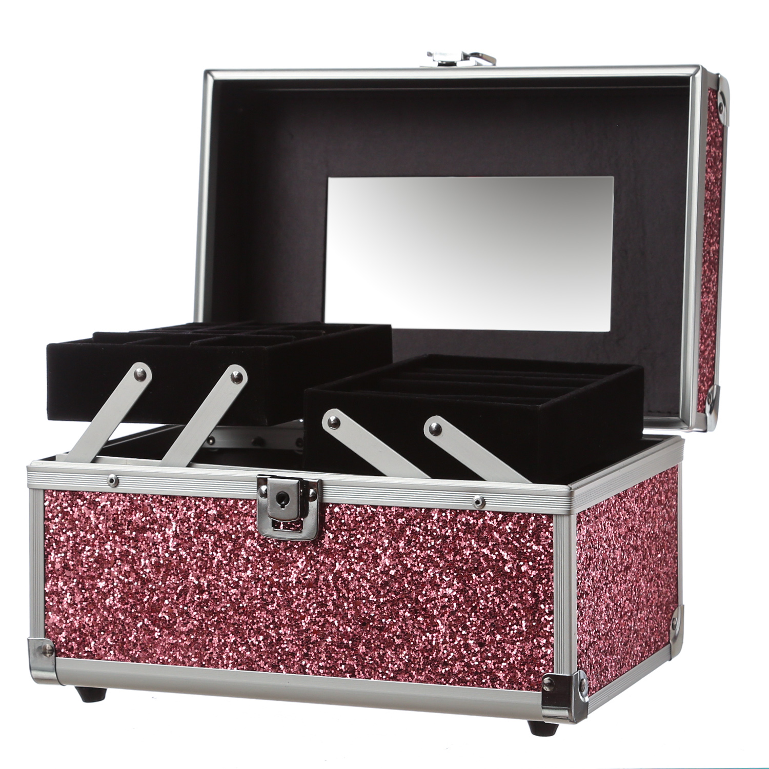 MARELIDA® Schmuckkoffer in Pink mit Glitzeroptik | Premium Schmuckkästchen für Schmuck
