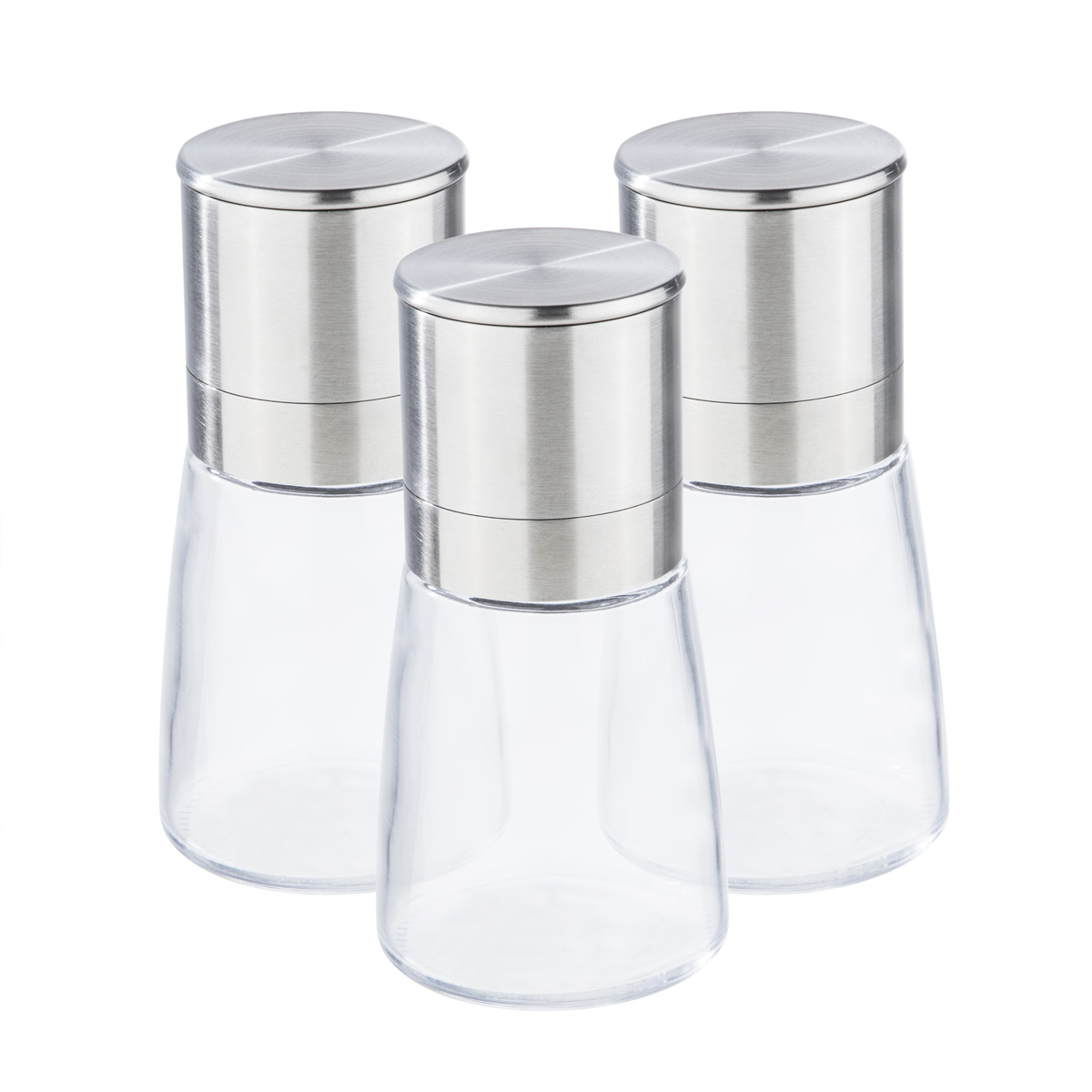 Gewürzmühlen - für Salz, Pfeffer oder Gewürze - Edelstahl - D: 6,5cm, H: 13cm - 3er Set