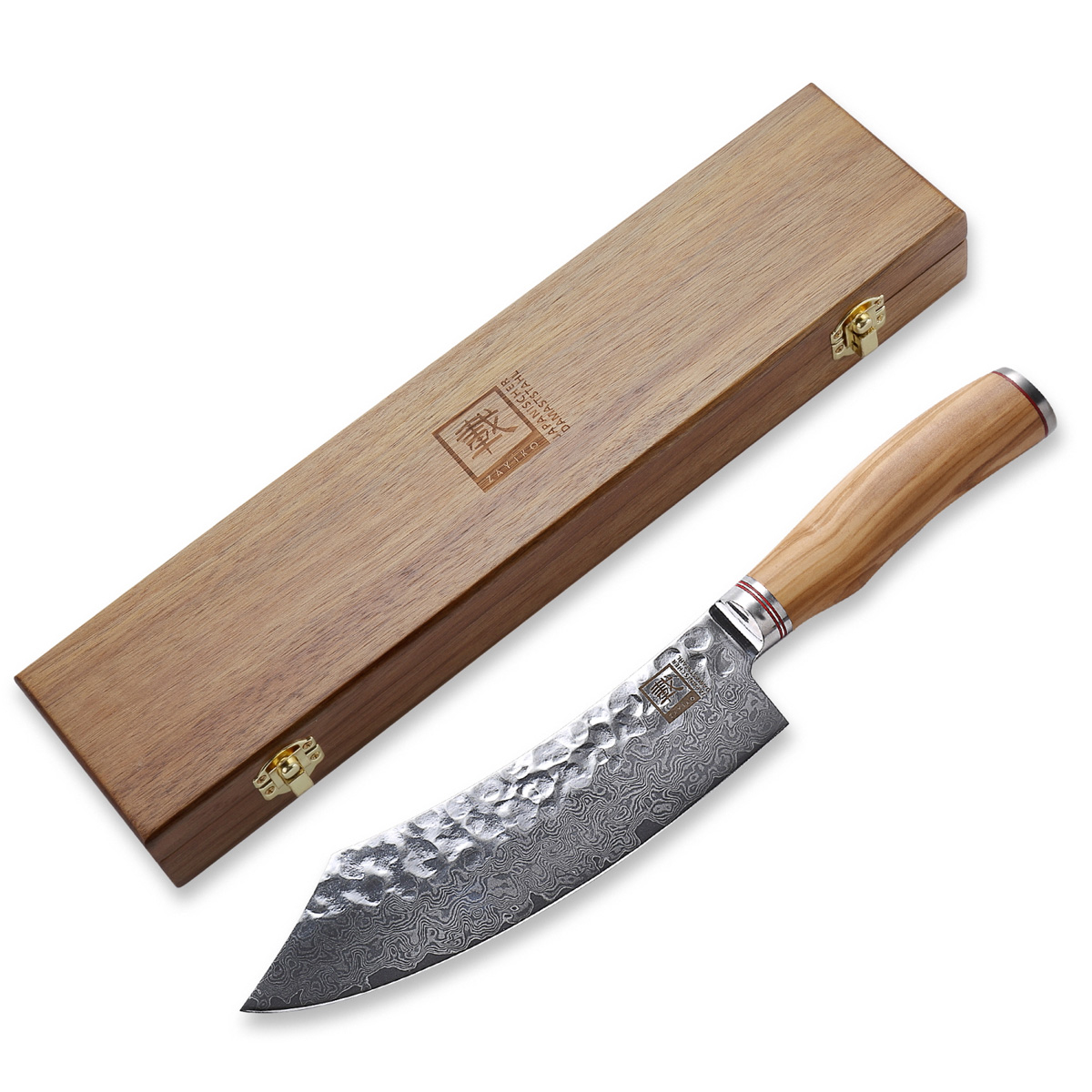 ZAYIKO Damastmesser "OLIVE Blockmesser" - 20,5cm Klinge - Griff: Olivemholz - VG-10 Stahlkern
