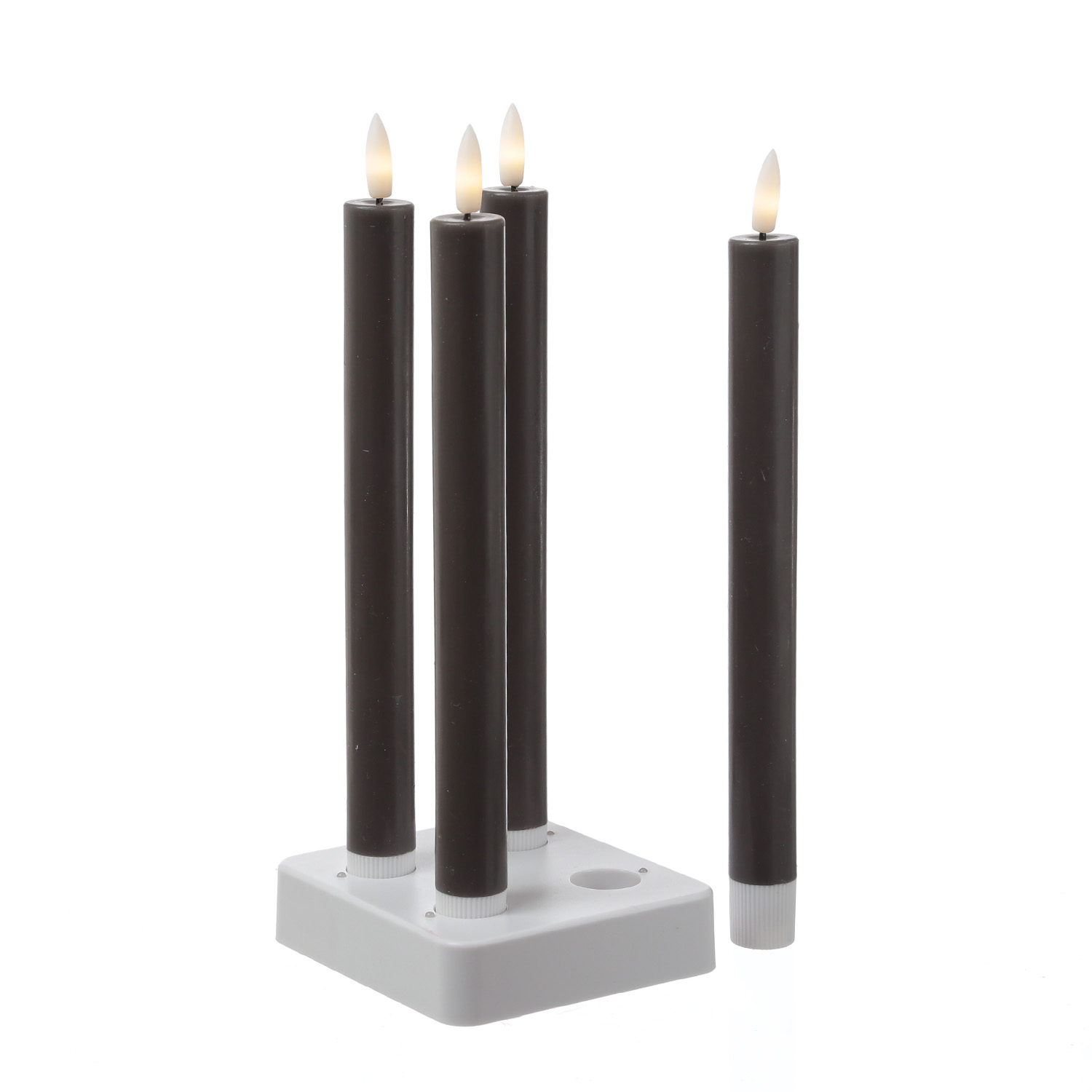 LED Stabkerzen LISA - Echtwachs - mit Ladestation - inkl. Fernbedienung - H: 25cm - grau - 4er Set LED Stabkerzen LISA - Echtwachs - mit Ladestation - inkl. Fernbedienung - H: 25cm - grau - 4er Set