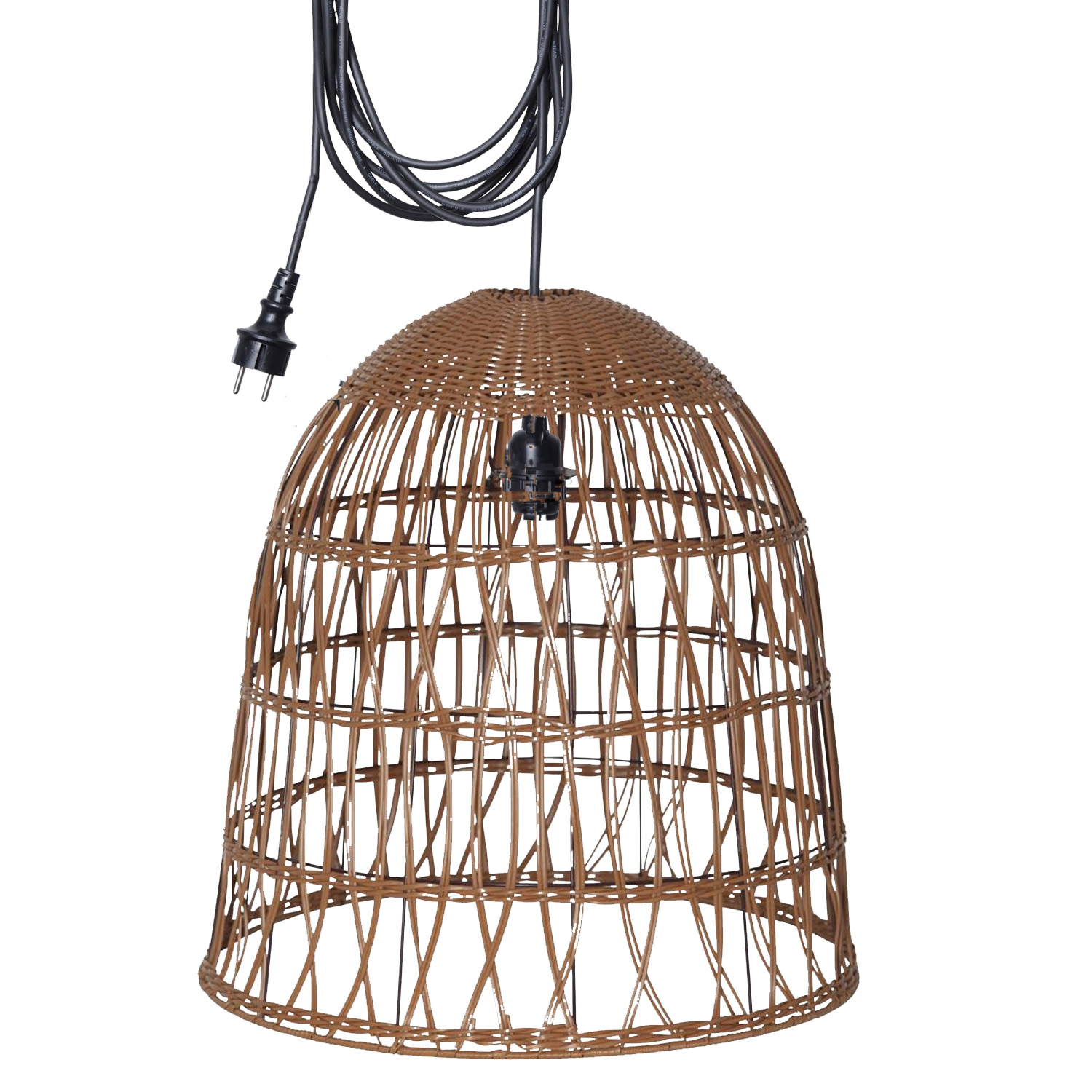 Lampenschirm BELL wetterfest - Rattan-Optik - mit E27 Kabelfassung - D: 48cm/H: 50cm - braun