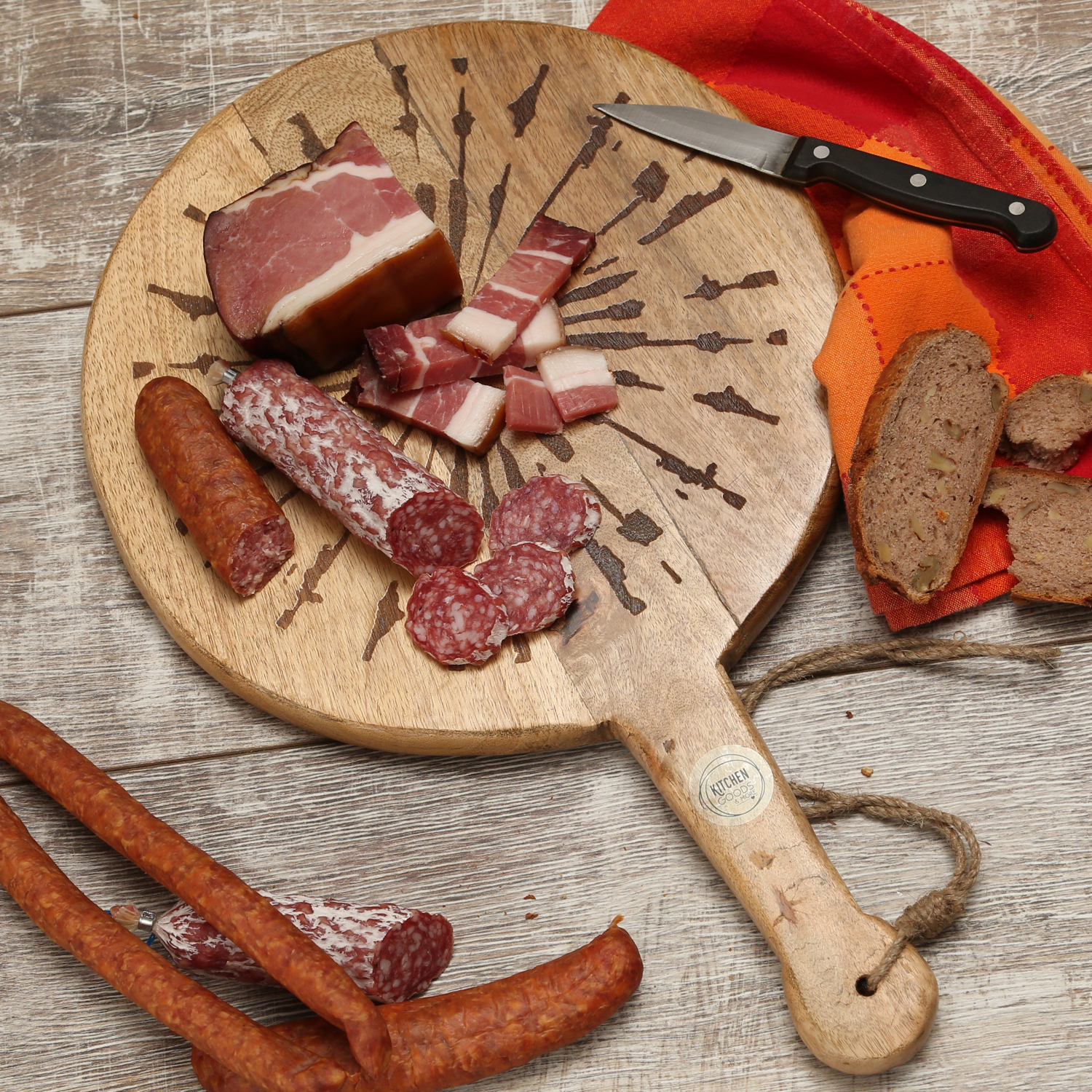 Schneidebrett PUSTEBLUME - Servierbrett - rund - Mangoholz - mit Griff - L: 46cm - natur Schneidebrett PUSTEBLUME - Servierbrett - rund - Mangoholz - mit Griff - L: 46cm - natur