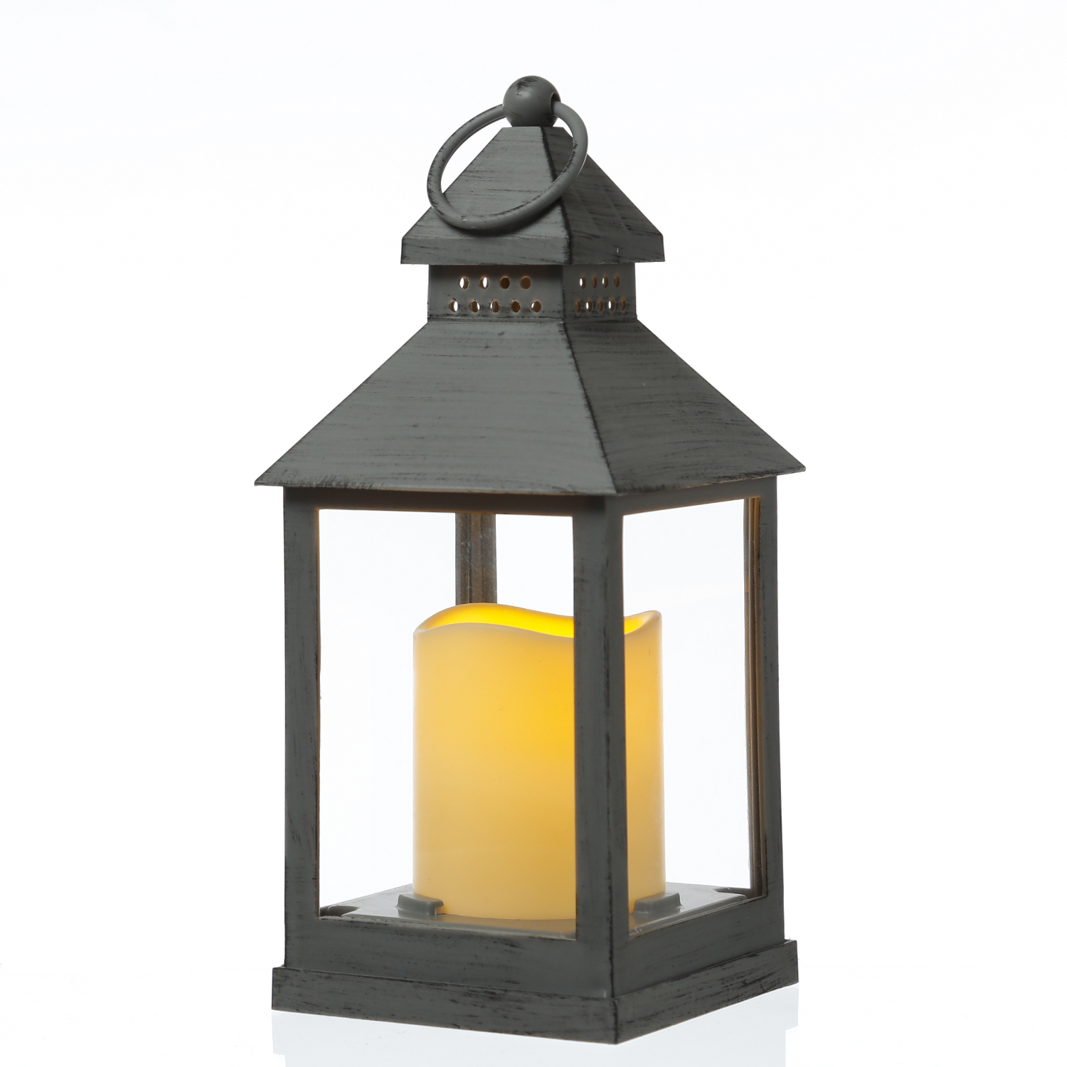 LED Laterne mit Kerze - warmweiß flackernde LED - H: 23cm - Batteriebetrieb - grau LED Laterne mit Kerze - warmweiß flackernde LED - H: 23cm - Batteriebetrieb - grau