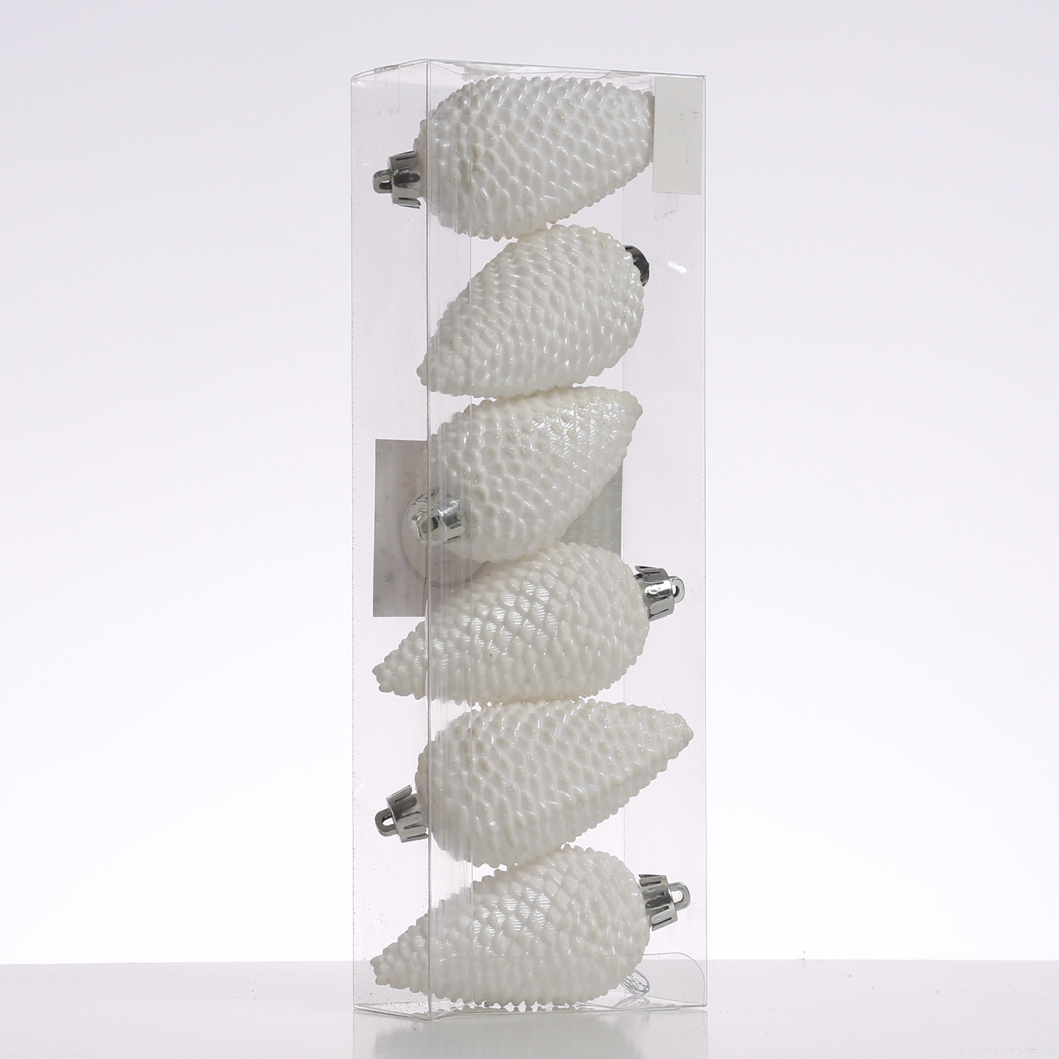 Christbaumschmuck ZAPFEN - Weihnachtsbaumschmuck - bruchfest - glitzernd - H: 8cm - weiß - 6er Set Christbaumschmuck ZAPFEN - Weihnachtsbaumschmuck - bruchfest - glitzernd - H: 8cm - weiß - 6er Set