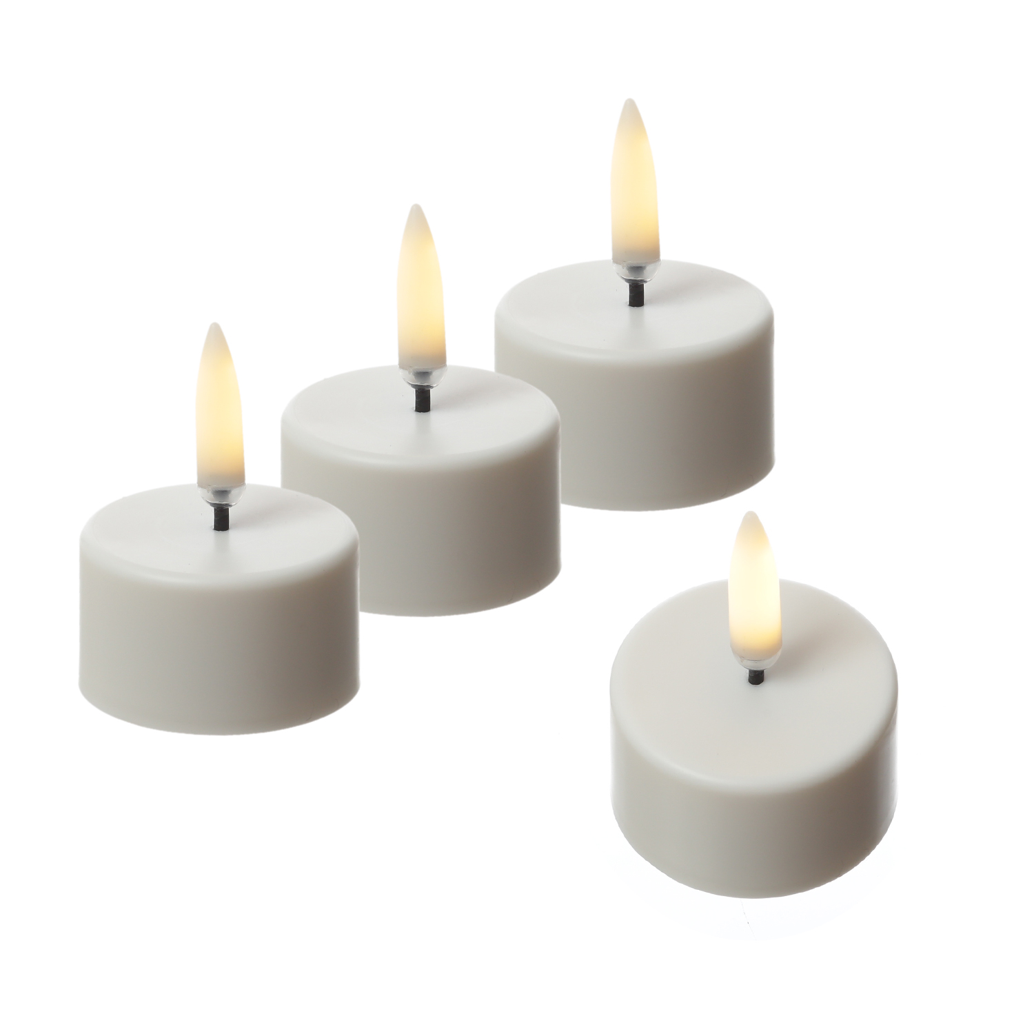 LED Mini Teelichter - 4 wiederaufladbare LED Teelichter mit Ladestation/Fernb. - Timer - für Außen LED Mini Teelichter - 4 wiederaufladbare LED Teelichter mit Ladestation/Fernb. - Timer - für Außen