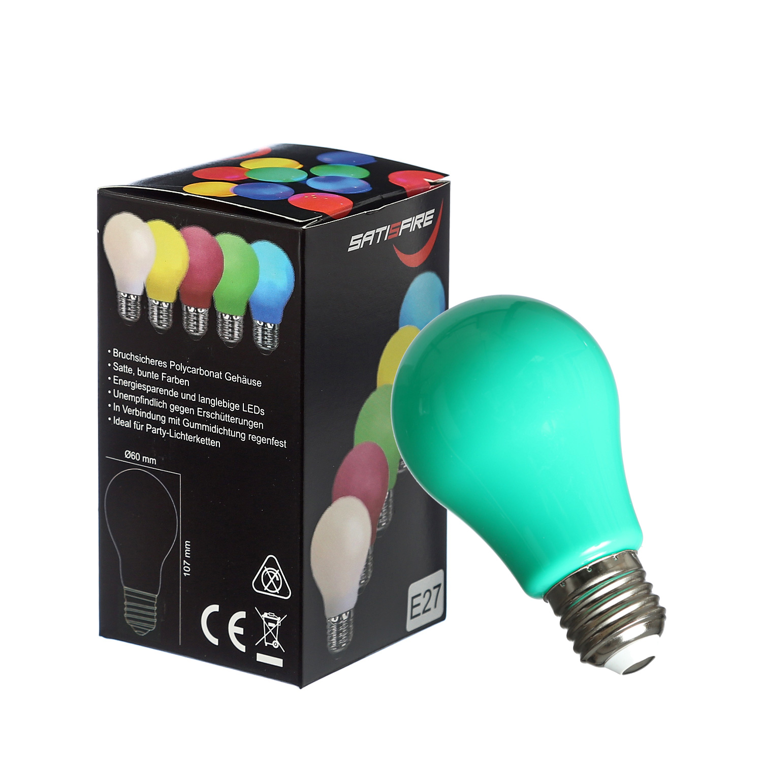 LED Leuchtmittel Tropfenlampe A60 Polycarbonat Grün 2W