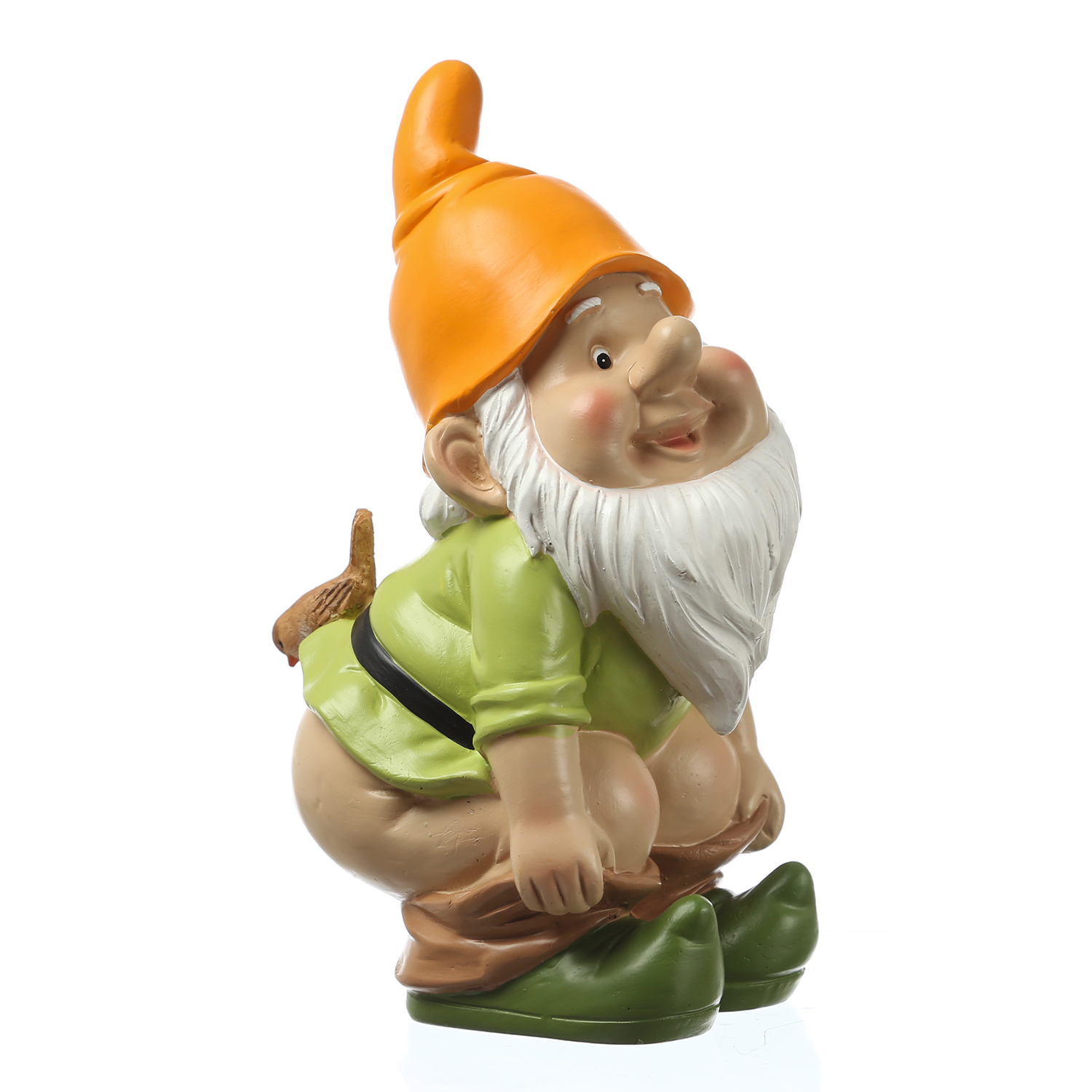 Gartenzwerg Hose Runter mit Vögelchen - Frecher Zwerg mit nacktem Po  - Polyresin - H: 27cm