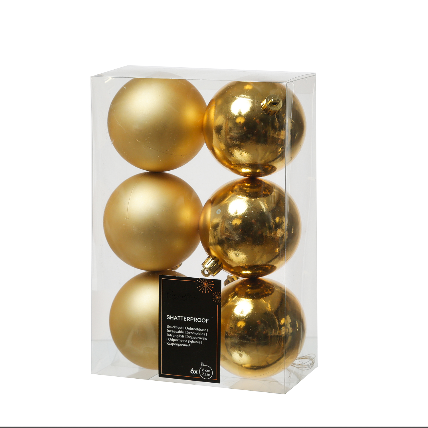 Christbaumkugeln - Weihnachtbaumskugeln - bruchfest - D: 8cm - glänzend/matt  - gold - 6er Set Christbaumkugeln - Weihnachtbaumskugeln - bruchfest - D: 8cm - glänzend/matt  - gold - 6er Set