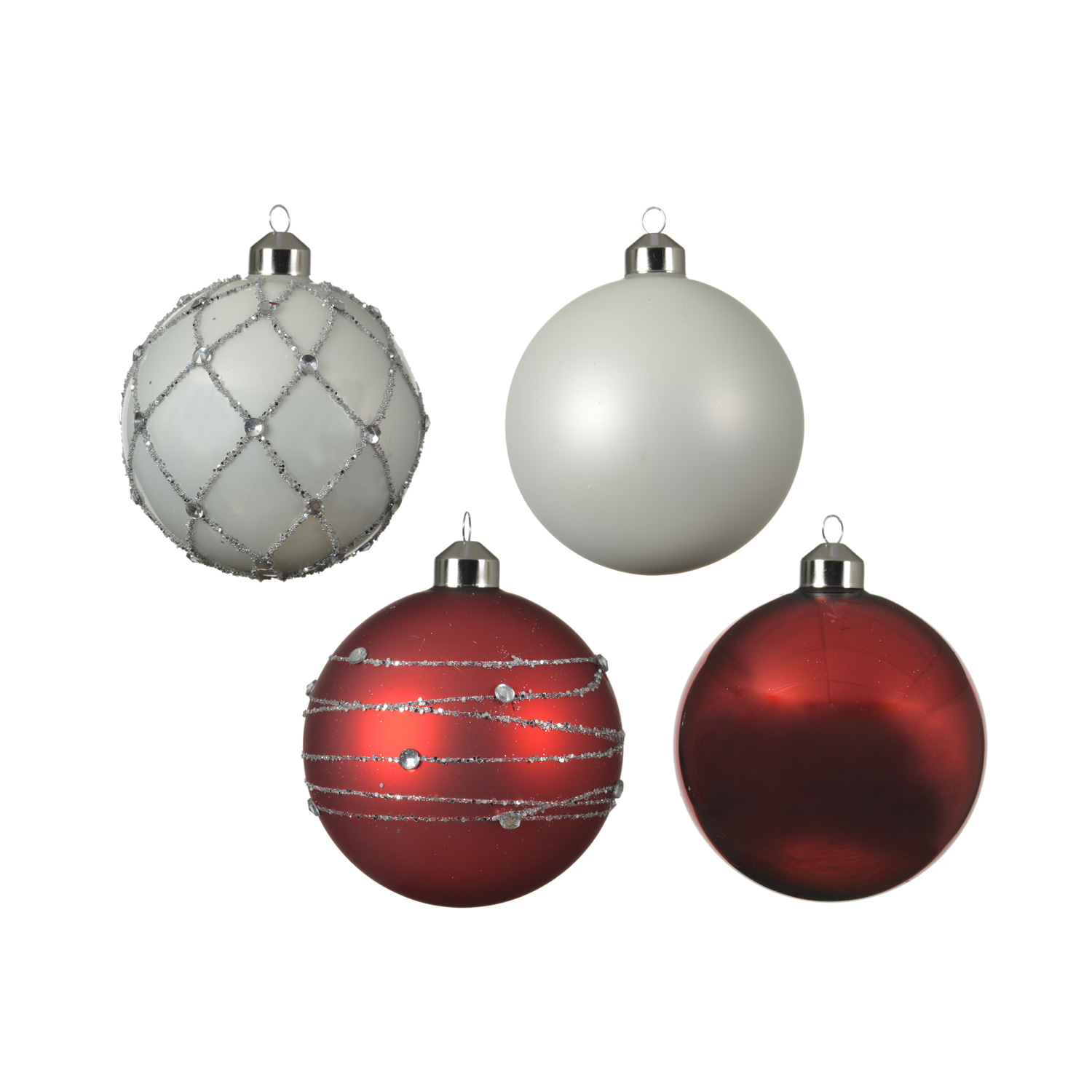 Christbaumkugel - Weihnachtsbaumkugel - Glas - D: 10cm - glänzend und matt - rot, weiß - 4er Set
