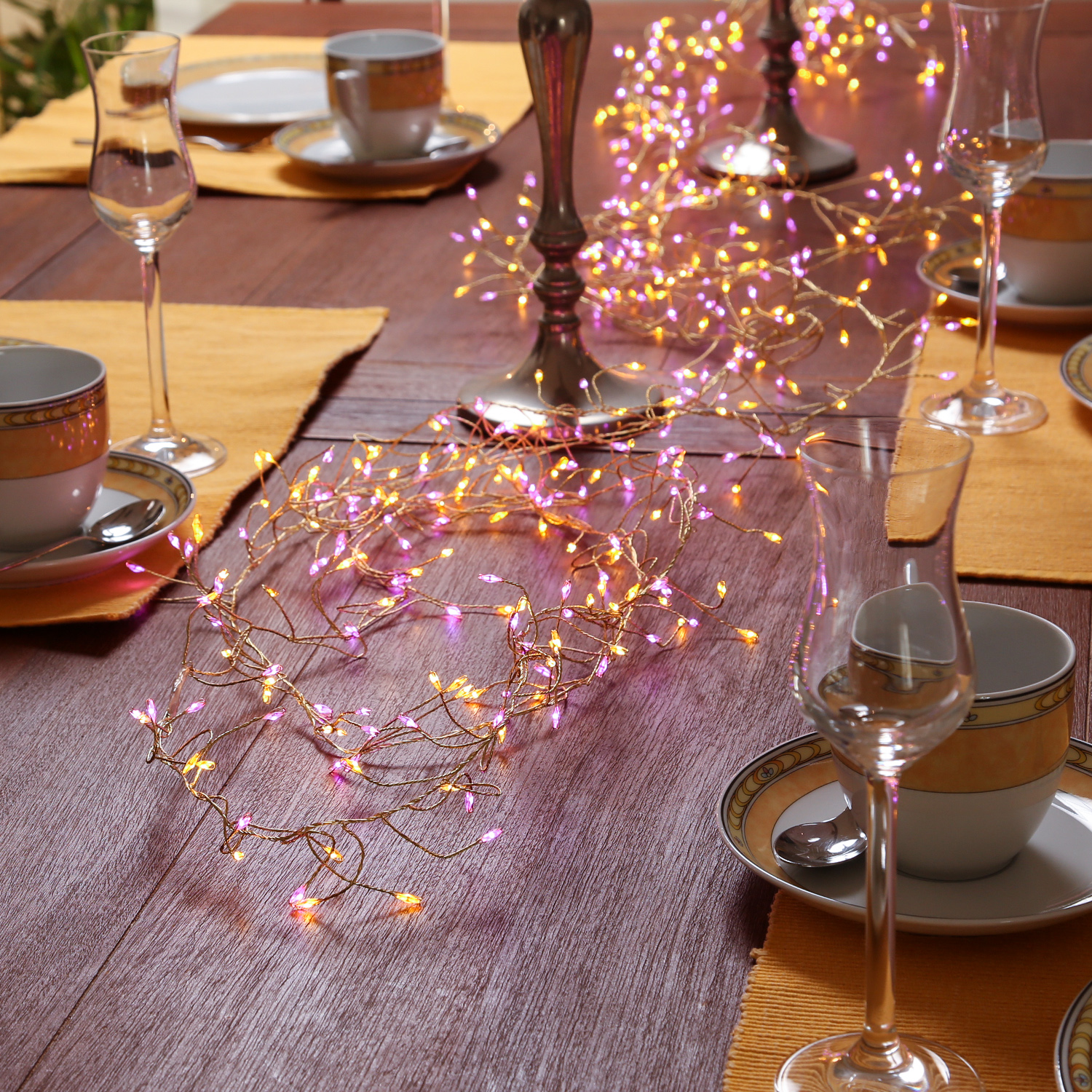 LED Draht Büschellichterkette Compact - 480 pink-/bernstein LED - L:6m - 8 Funktionen - Trafo - gold LED Draht Büschellichterkette Compact - 480 pink-/bernstein LED - L:6m - 8 Funktionen - Trafo - gold