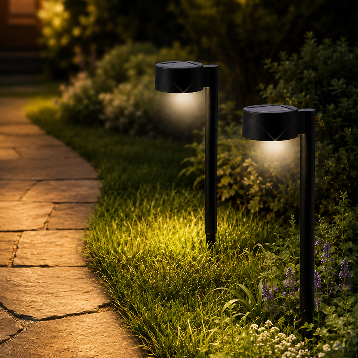 LED Solar Wegleuchten - Gartenleuchten mit Erdspieß - H: 47,5cm - Lichtsensor - 2er Set