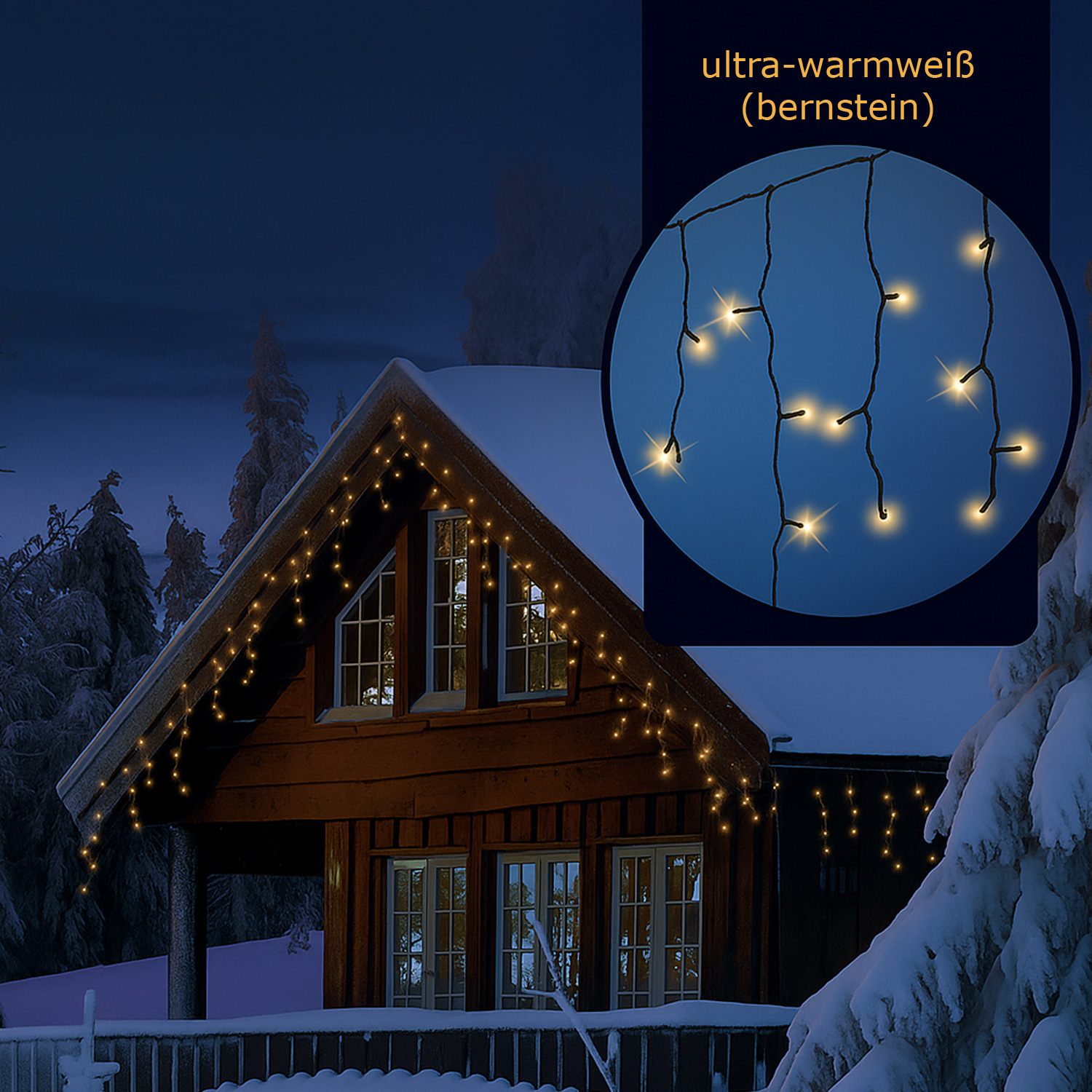 LED Lichtervorhang Eisregen - 490 bernstein LED - L: 20m, H: 50cm - Timer - 8 Funkt. -  Innen/Außen