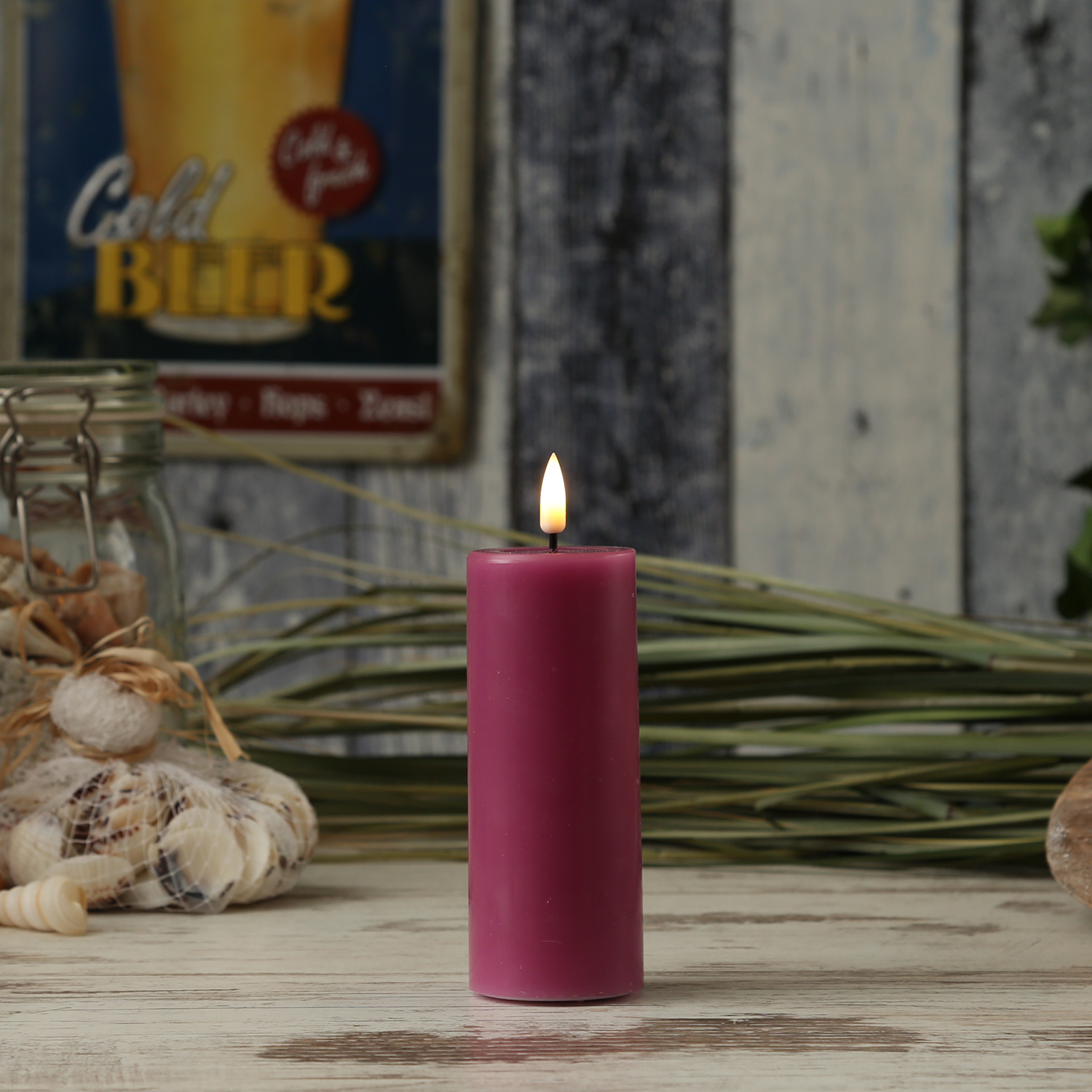 LED Stumpenkerze MIA - Echtwachs - realistische 3D Flamme - H: 12,5cm - D: 5cm - malve LED Stumpenkerze MIA - Echtwachs - realistische 3D Flamme - H: 12,5cm - D: 5cm - malve