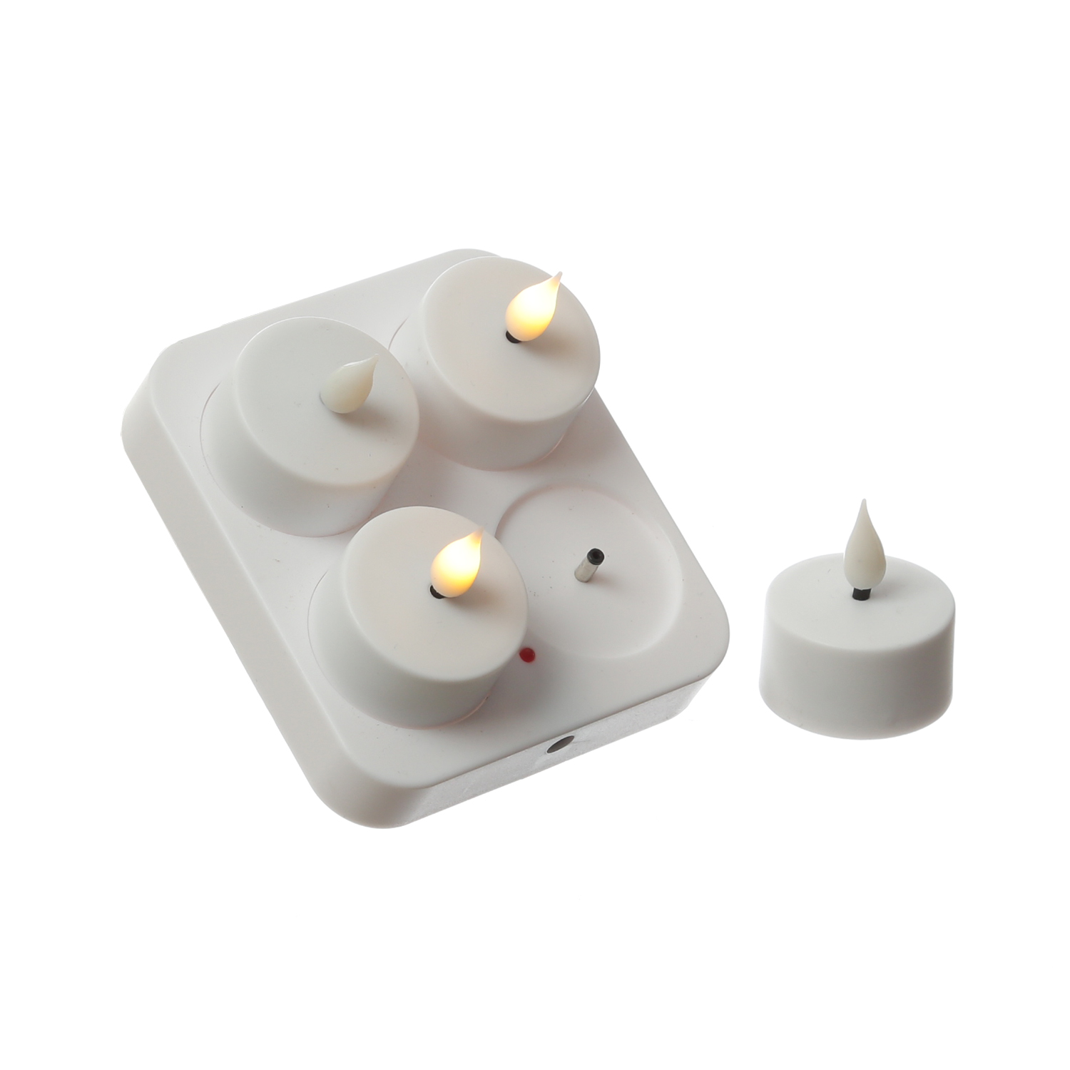 LED Teelichter - 4 wiederaufladbare LED Teelichter mit Ladestation - D- 4cm - flackernd - weiss LED Teelichter - 4 wiederaufladbare LED Teelichter mit Ladestation - D- 4cm - flackernd - weiss