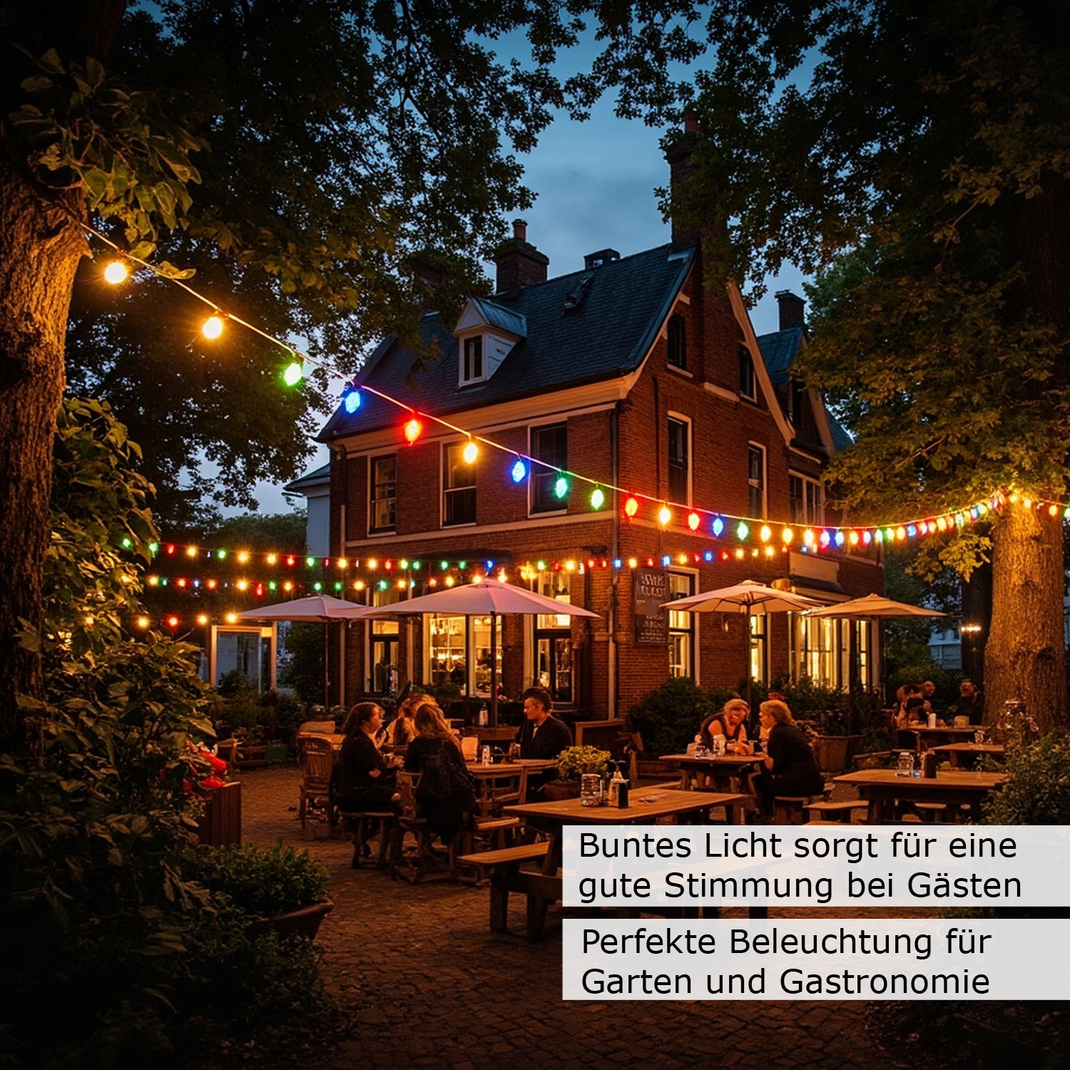 Illu-/Partylichterkette 10m - Außenlichterkette grün - Made in Germany - 10 x bunte LED Kugellampen