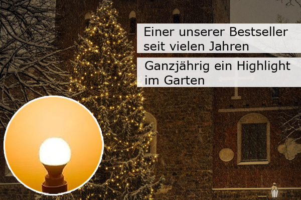 Illu-/Partylichterkette 10m - Außenlichterkette - Made in Germany - 10 ultra-warmweiße LED Kugeln