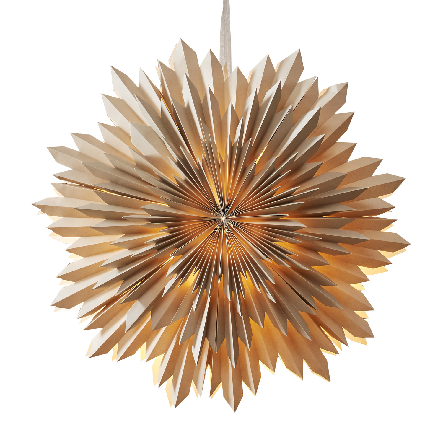 Papierstern - Ice - hängend - D: 50cm - mit Band - zerknittertes Papier - 3 - lagig - beige Papierstern - Ice - hängend - D: 50cm - mit Band - zerknittertes Papier - 3 - lagig - beige