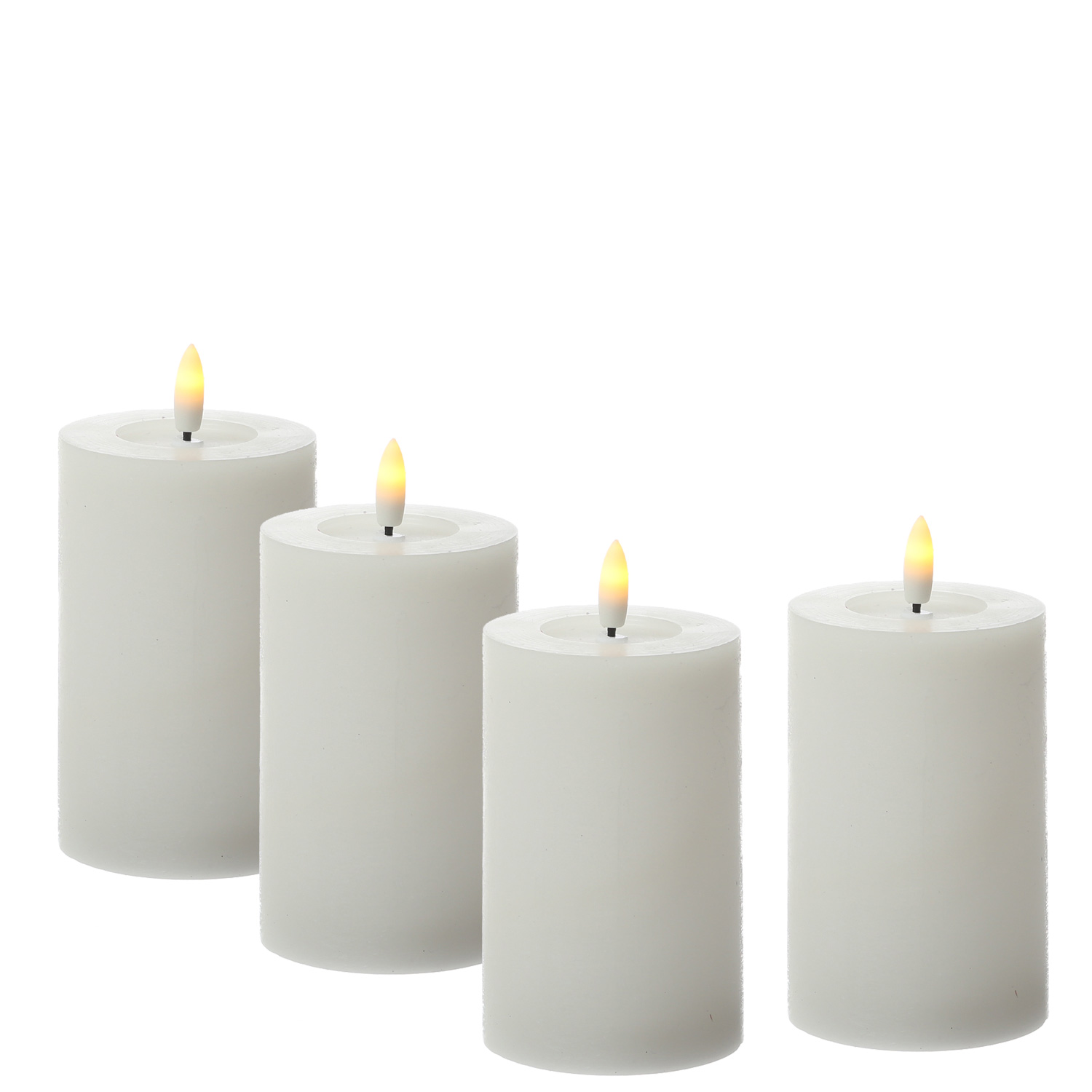 LED Kerzenset LINA - Rustik-Optik - Echtwachs - H: 11cm - D: 7cm - Timer - weiß - 4er Set