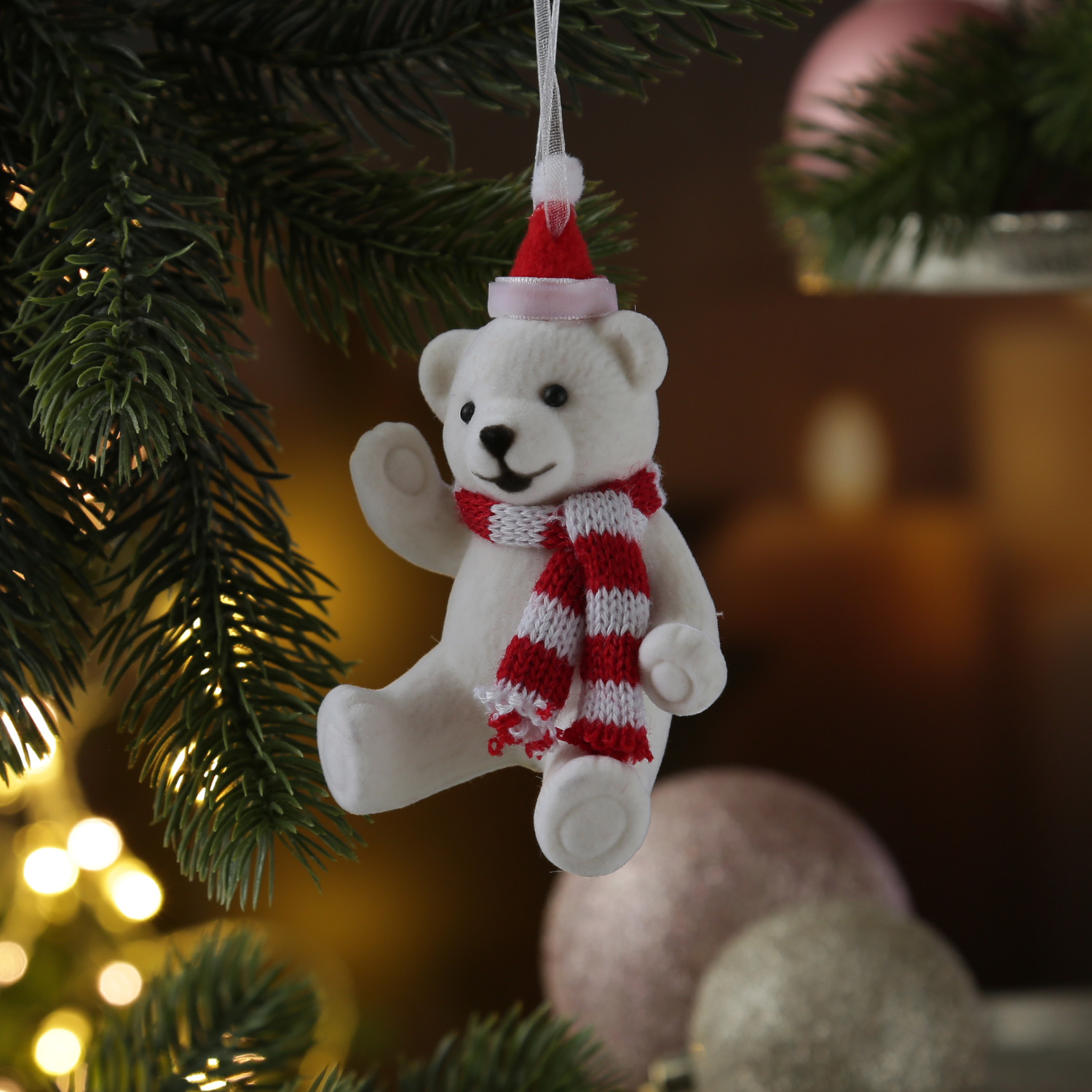Weihnachtsbaumschmuck Bärchen mit Schal und Mütze - Christbaumschmuck - Kunststoff - H: 11cm