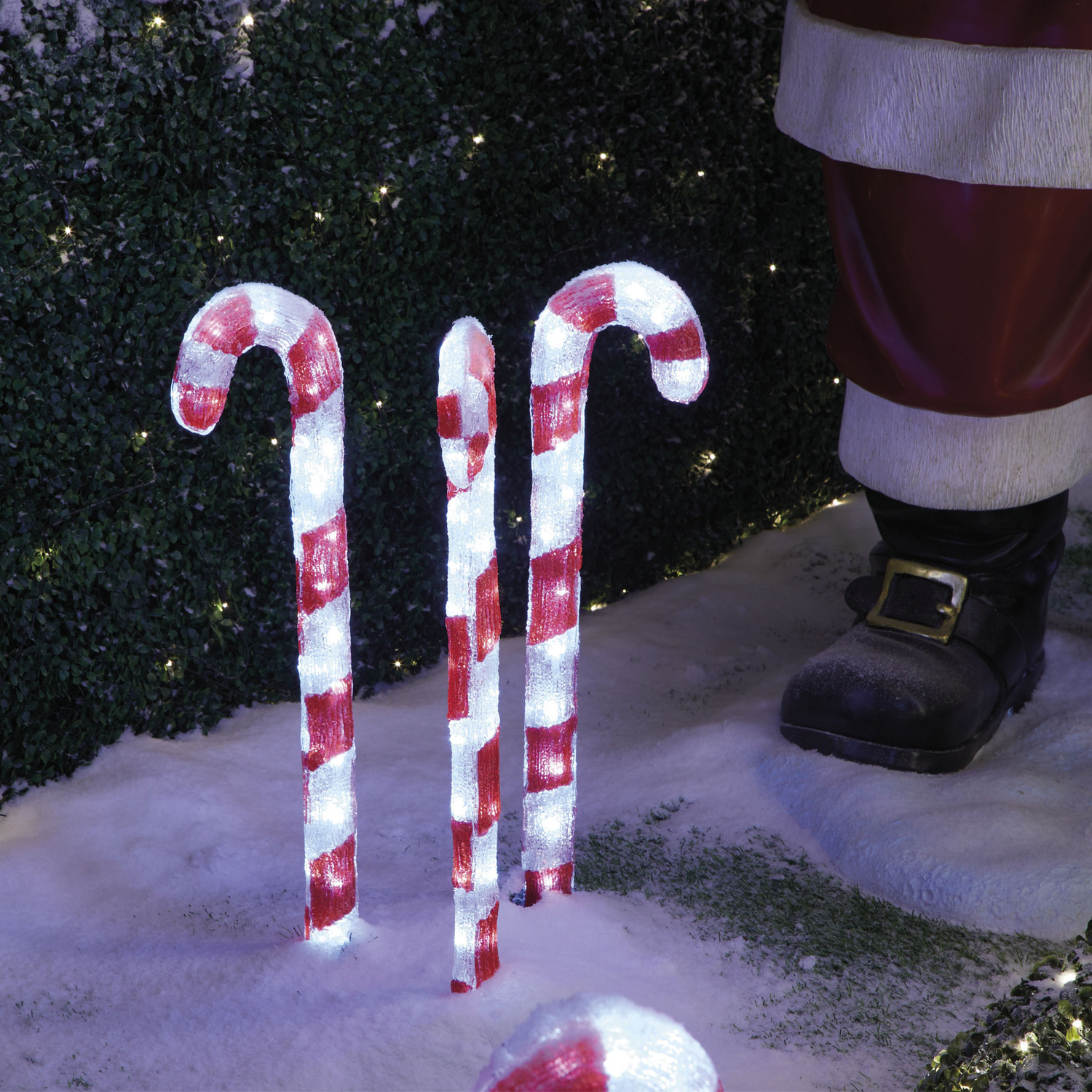 LED Zuckerstangen - je 30 kaltweiße LED - H: 61cm - inkl. Trafo - für Außen - 3 Stück