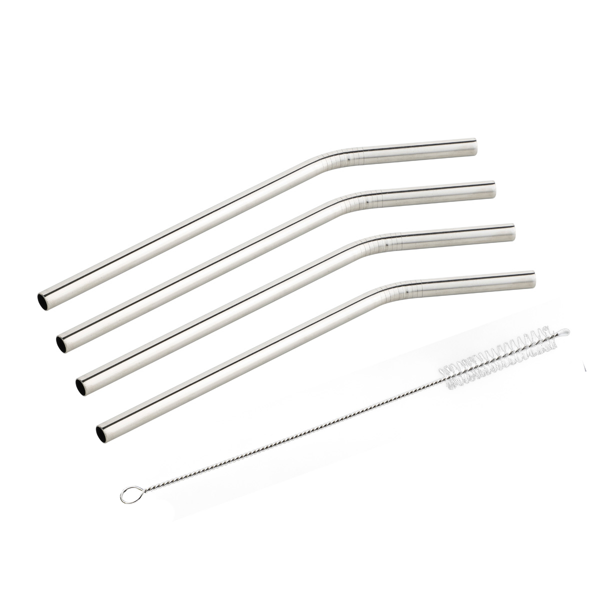 Trinkhalm - Edelstahl - Gebogen - L: 21,5cm, D: 0,8cm - 4er Set