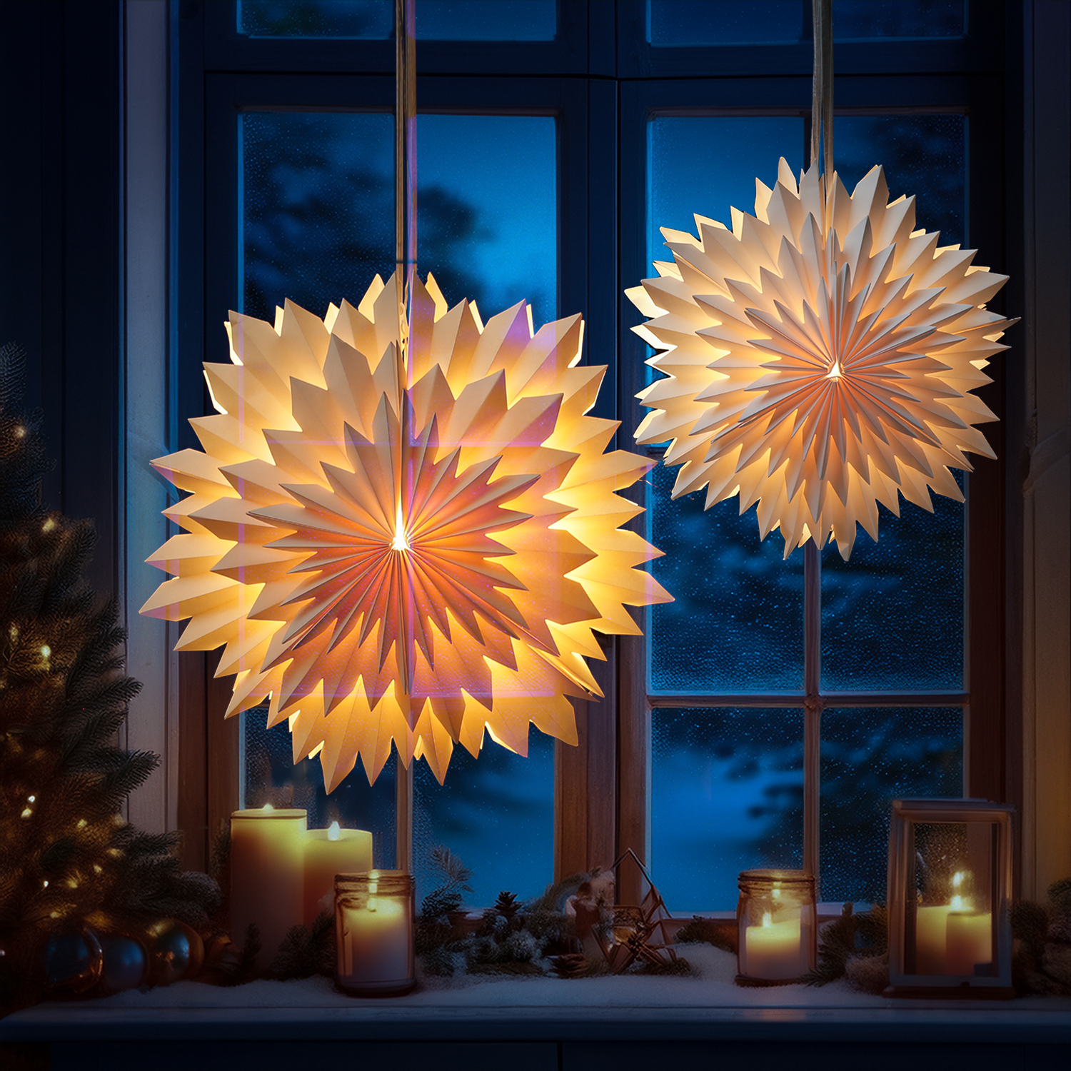 LED Papierstern EISBLUME - hängend - inkl. Kabel und LED Leuchtmittel - Timer - D: 58cm - weiß