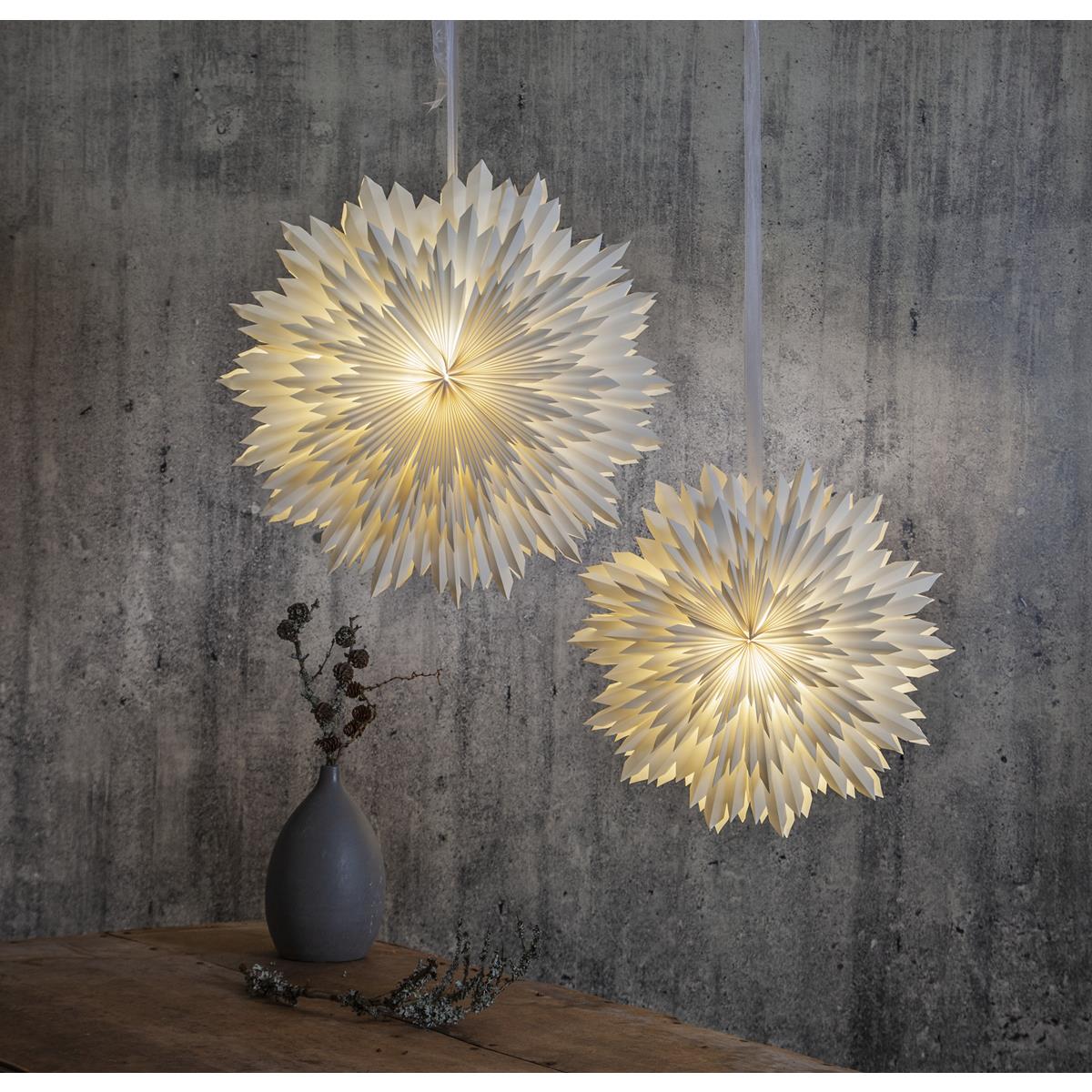 Papierstern - Ice - hängend - D: 50cm - mit Band - zerknittertes Papier - 3 - lagig - weiß Papierstern - Ice - hängend - D: 50cm - mit Band - zerknittertes Papier - 3 - lagig - weiß