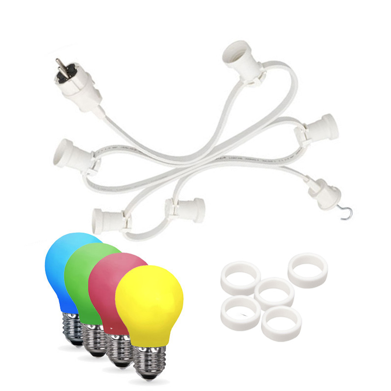 Illu-/Partylichterkette 10m - Außenlichterkette weiß - Made in Germany - 30 bunte LED Tropfenlampen Illu-/Partylichterkette 10m - Außenlichterkette weiß - Made in Germany - 30 bunte LED Tropfenlampen