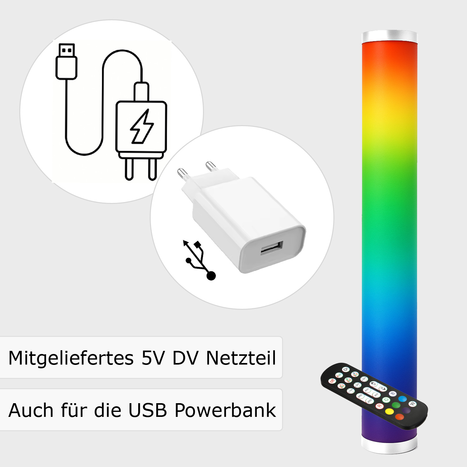 LED COLOR TUBE RAINBOW Lichtsäule - 1m - RGB Farbwechsel - Fernbedienung