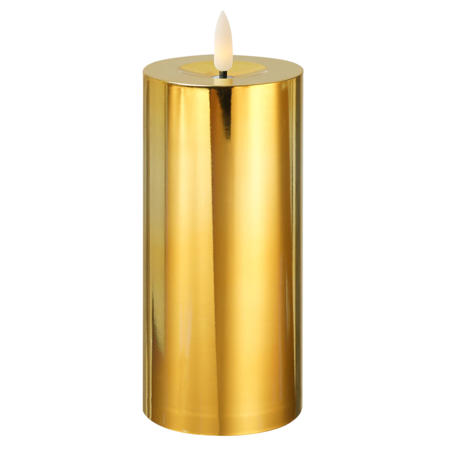 LED Kerze - Kunststoff - 3D Flamme - Timer - H: 17,5cm - D: 7,5cm - gold glänzend LED Kerze - Kunststoff - 3D Flamme - Timer - H: 17,5cm - D: 7,5cm - gold glänzend