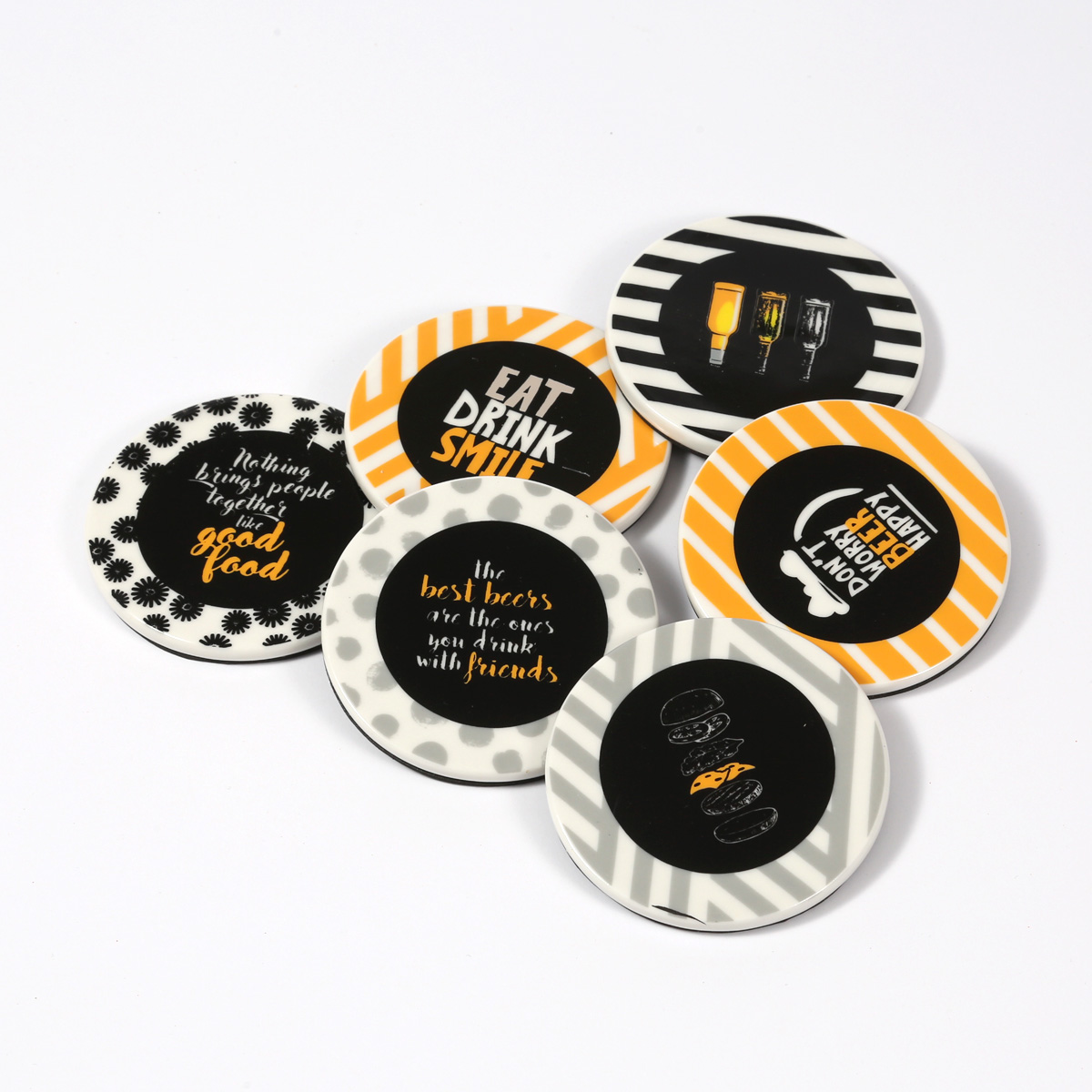 Untersetzer aus Keramik mit Aufschrift - D: 9cm - rund - 6er Set Untersetzer aus Keramik mit Aufschrift - D: 9cm - rund - 6er Set