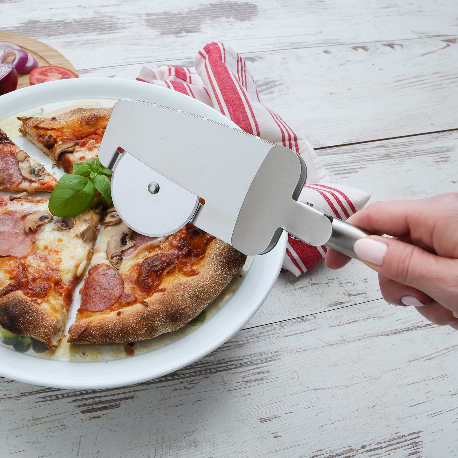 Pizza Multitool - 4 in 1 - Roller, Schaufel, Säge, Klammer - Edelstahl