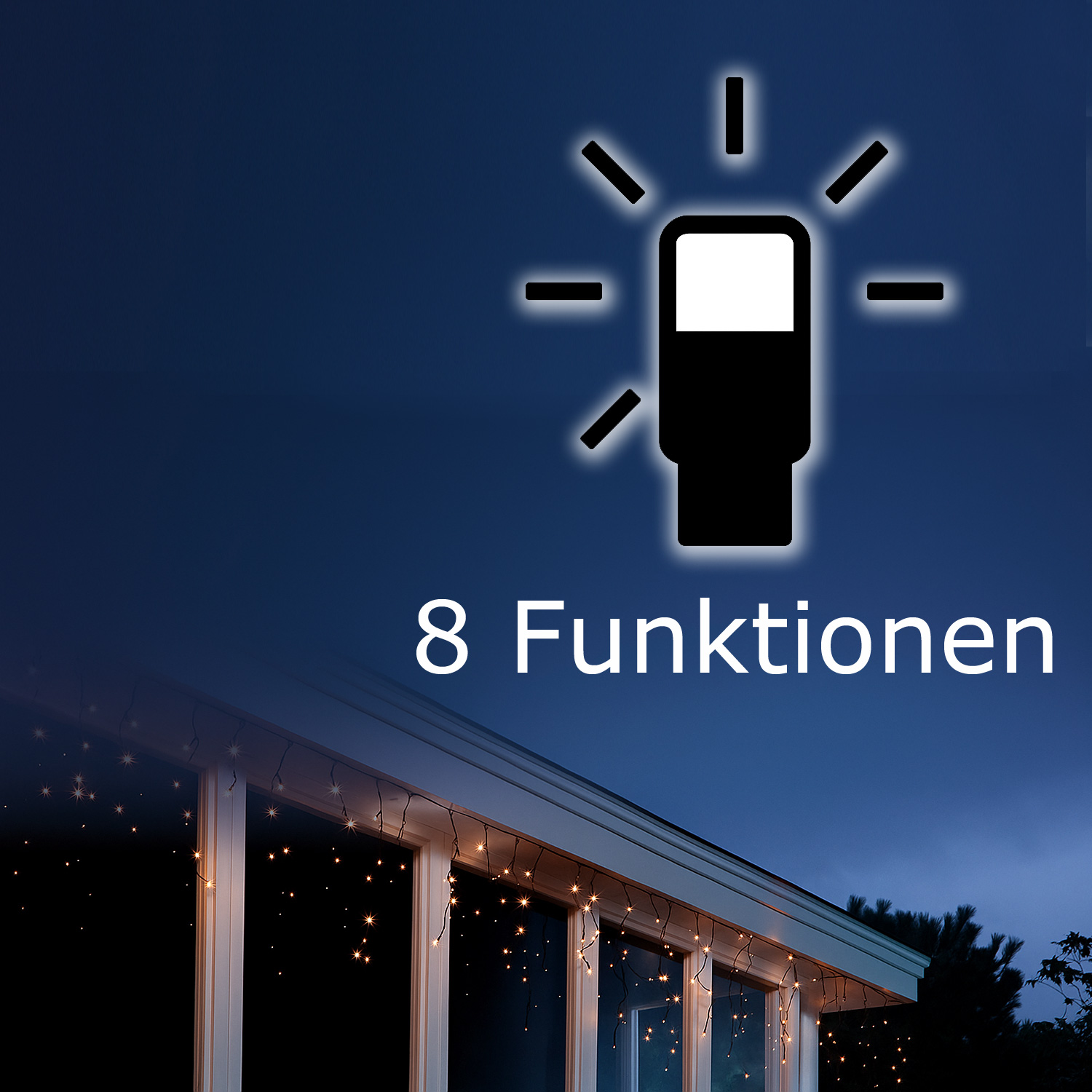 LED Lichtervorhang Eisregen - 490 bernstein LED - L: 20m, H: 50cm - Timer - 8 Funkt. -  Innen/Außen