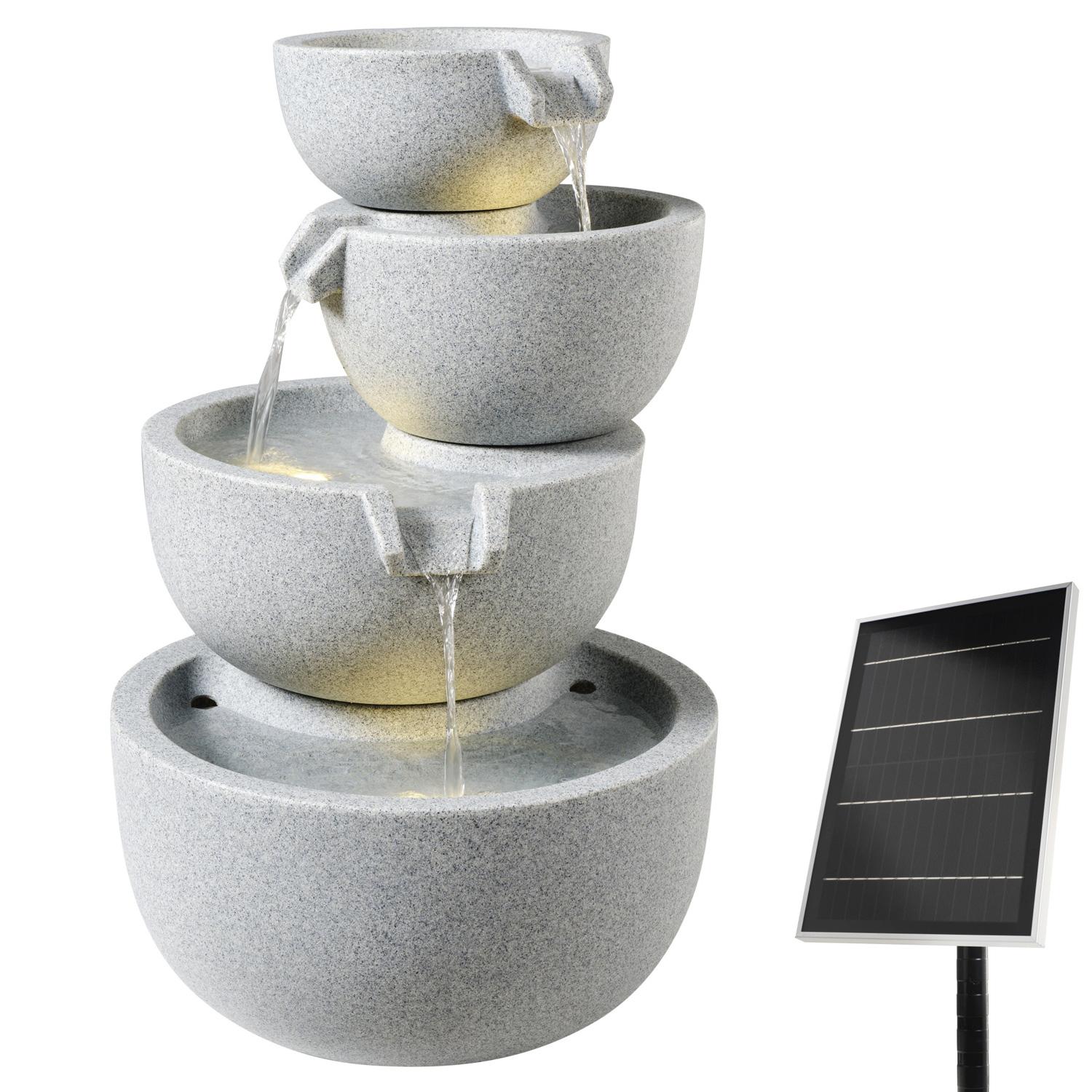 Outdoor Schalenbrunnen - 3 Kaskaden Solar LED Beleuchtung