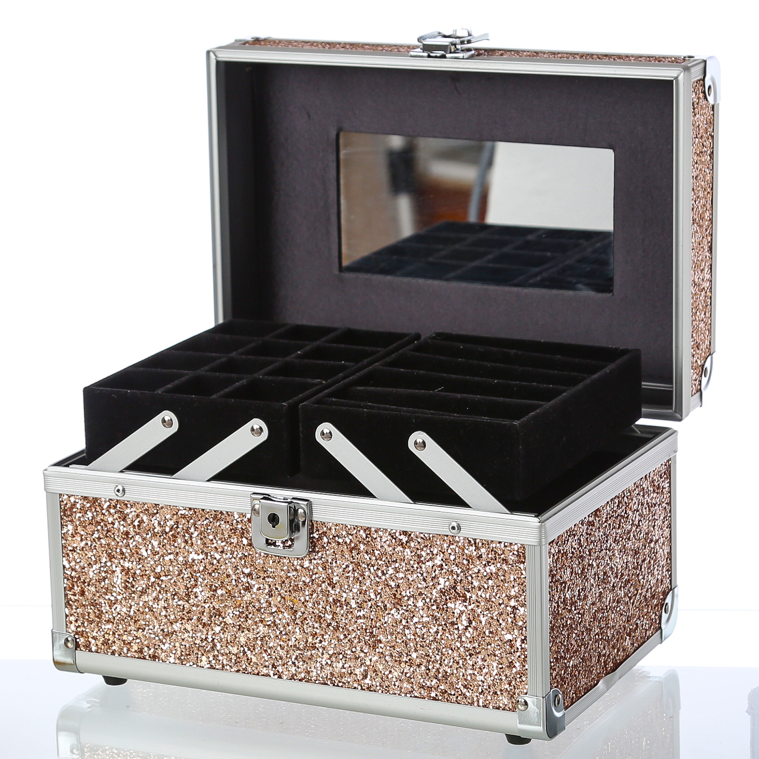 MARELIDA® Schmuckkoffer in Rosegold mit Glitzeroptik - Premium Schmuckkästchen für Schmuck &amp; Co.