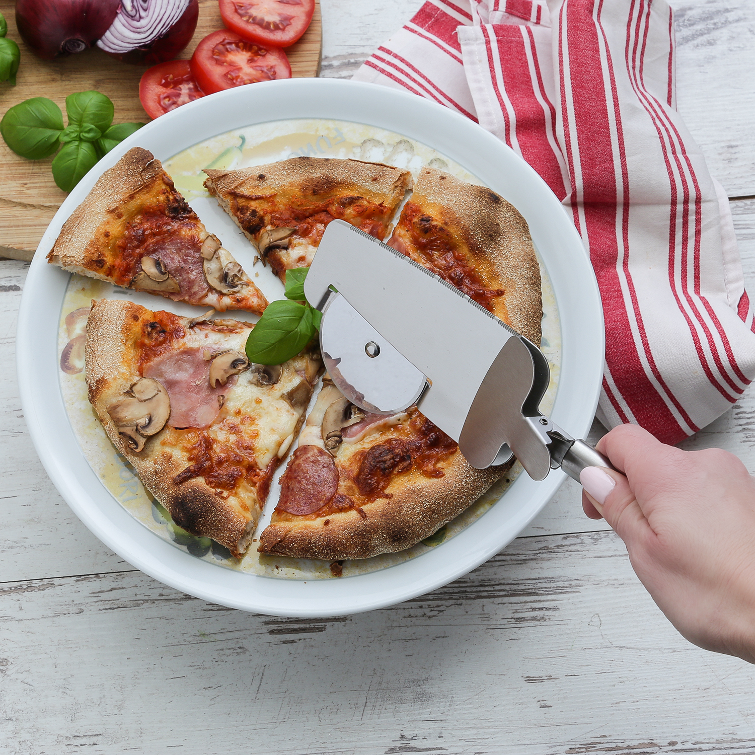 Pizza Multitool - 4 in 1 - Roller, Schaufel, Säge, Klammer - Edelstahl