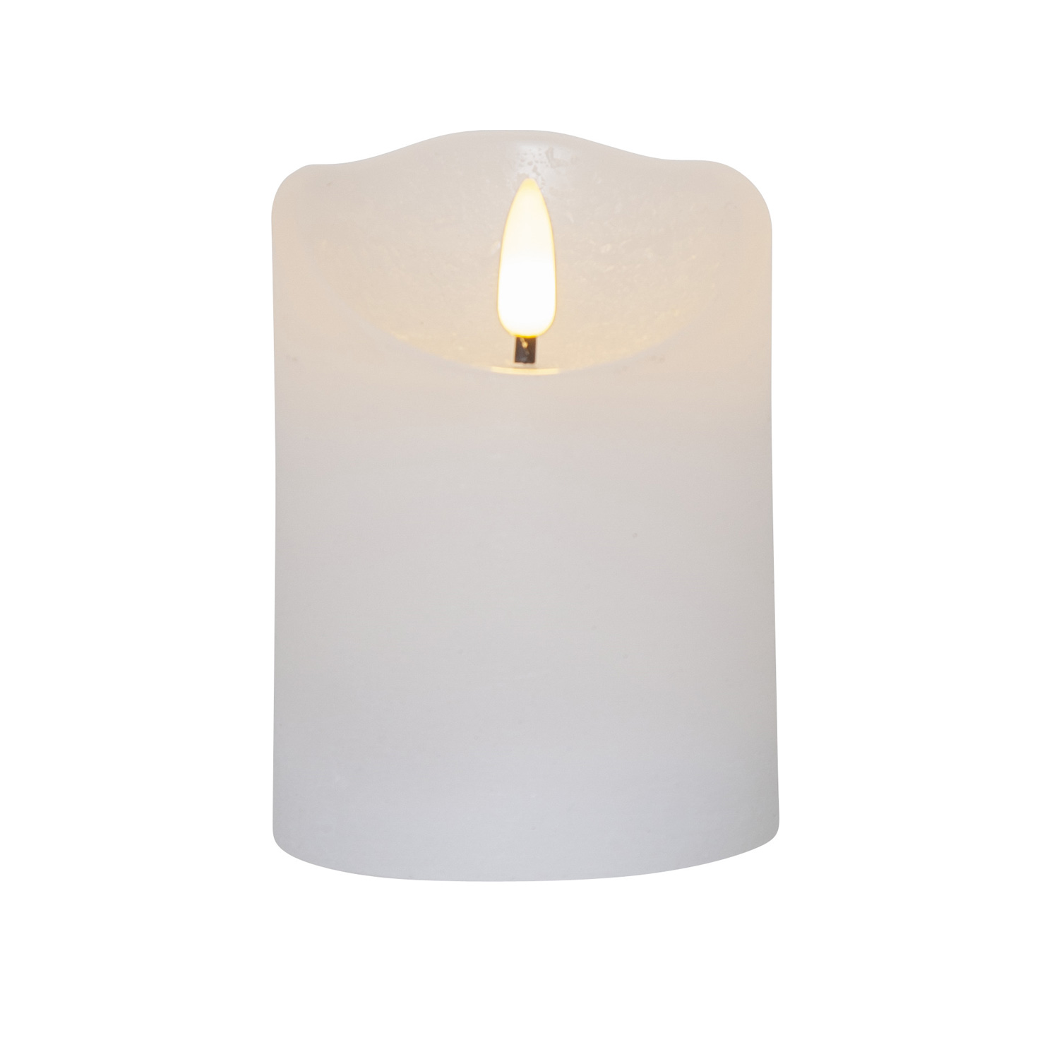 LED Stumpenkerze RUSTIC - Echtwachs - warmweiße 3D Flamme - H: 10cm - Batterie - Timer - weiß LED Stumpenkerze RUSTIC - Echtwachs - warmweiße 3D Flamme - H: 10cm - Batterie - Timer - weiß